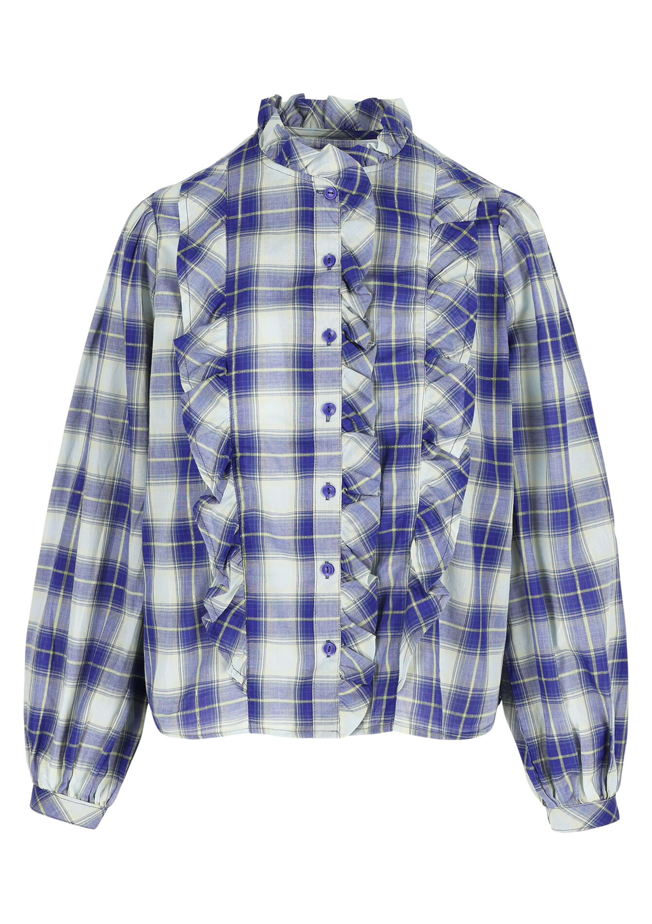 Chemise à carreaux avec volants - BLUE COBALT - 05702498_2925