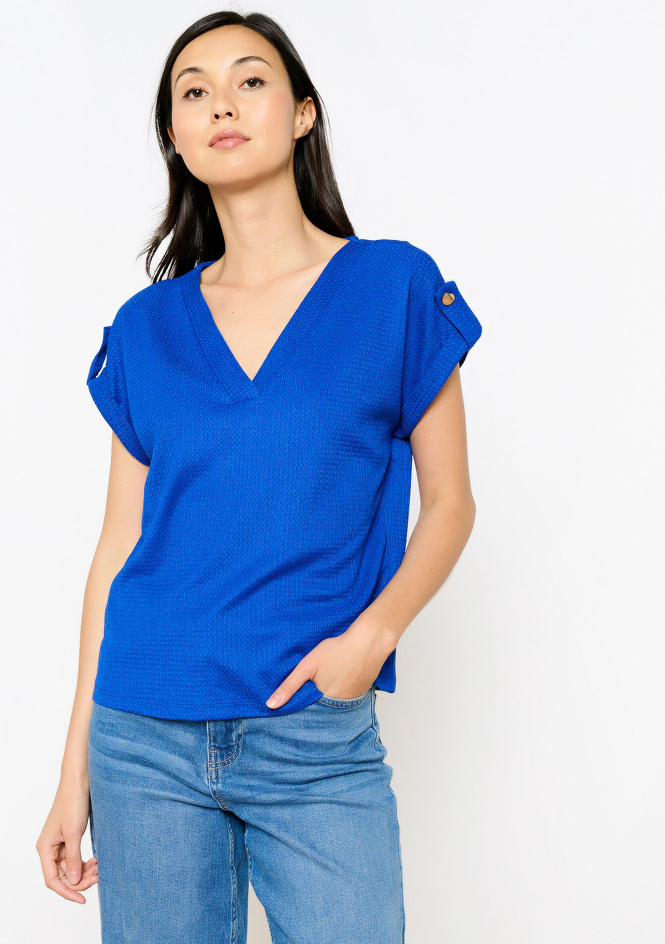 Blouse en tissu crêpé, Blouse en tissu crêpé - ELECTRIC BLUE - 02301648_1619