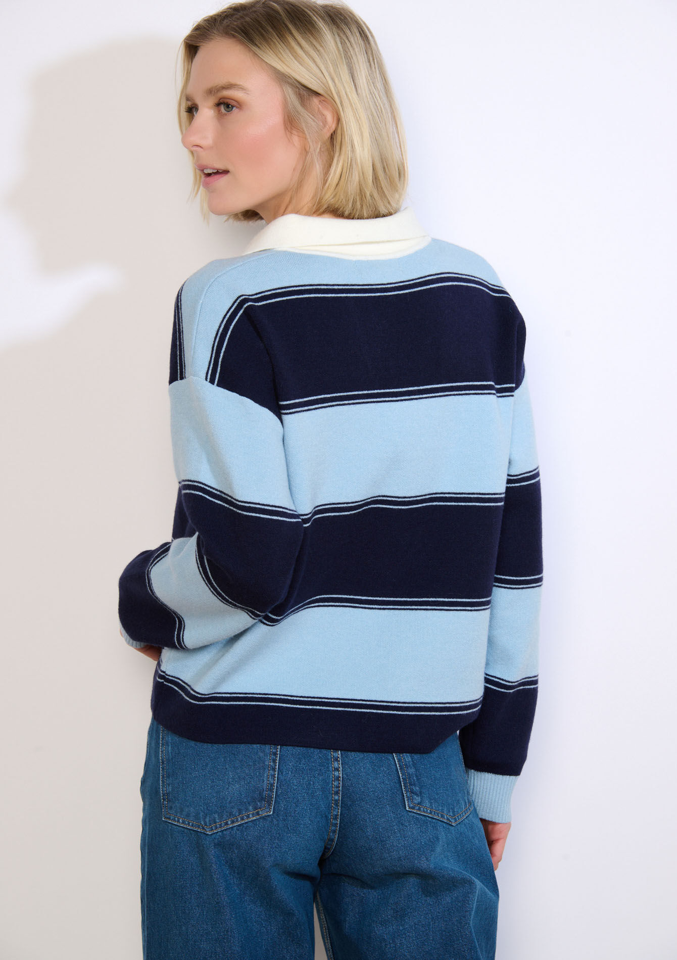 Polo en maille à rayures - LT BLUE - 04007203_2519