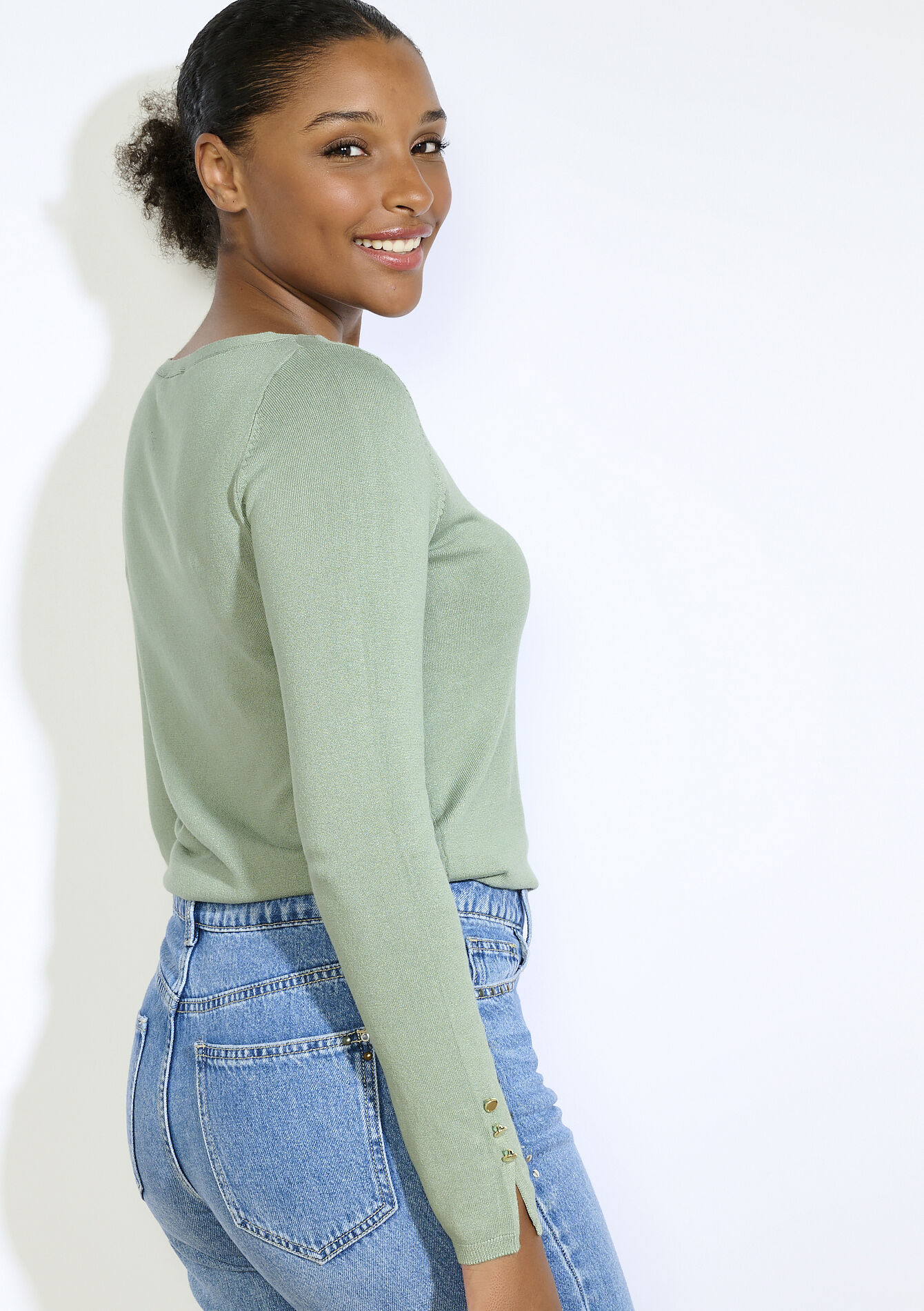 Trui met gouden knopen - KHAKI MINT - 04006871_2542