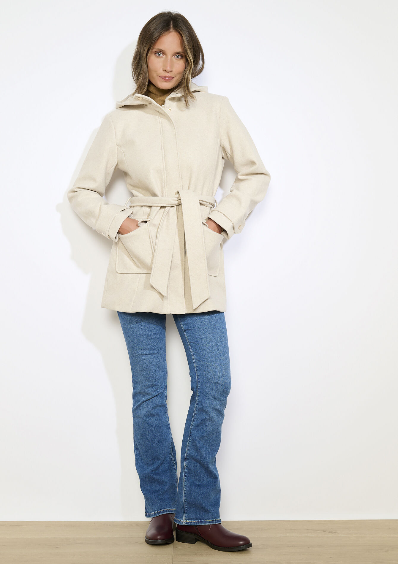 Wollen mantel met ceintuur, Wollen mantel met ceintuur - VANILLA WHITE - 23000746_1013