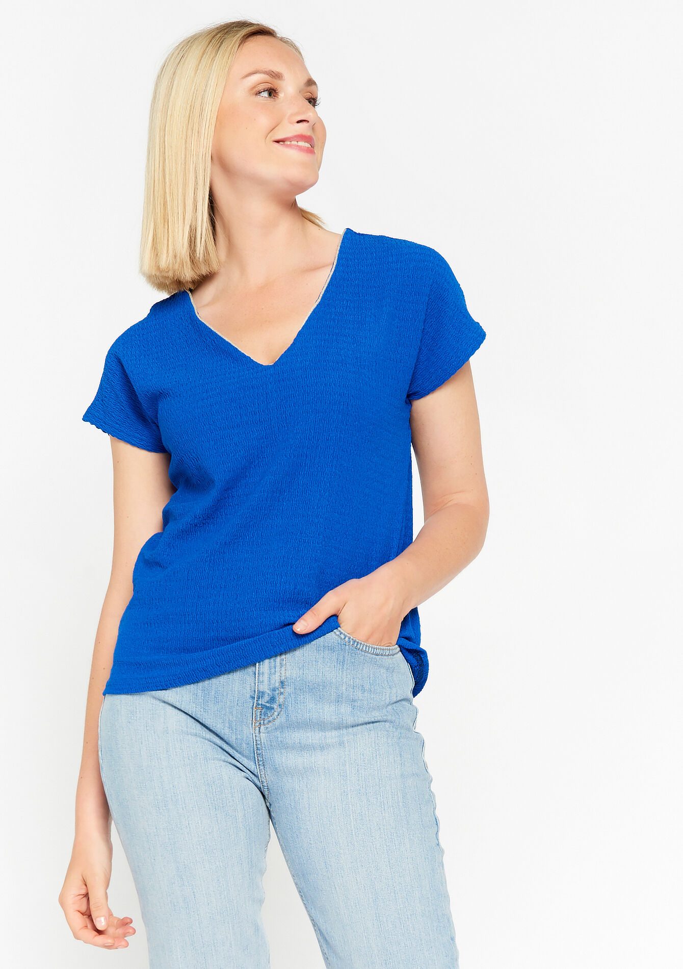 T-shirt met wafeltextuur - ELECTRIC BLUE - 02301445_1619