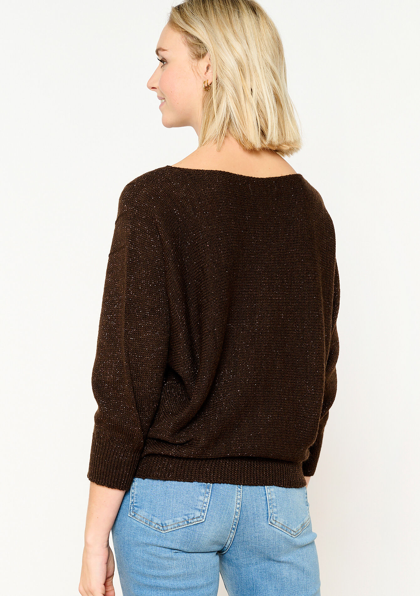 Pullover en lurex manches chauve-souris, Pullover en lurex manches chauve-souris - BROWN DARK CHOCOLATE - 04006276_3720