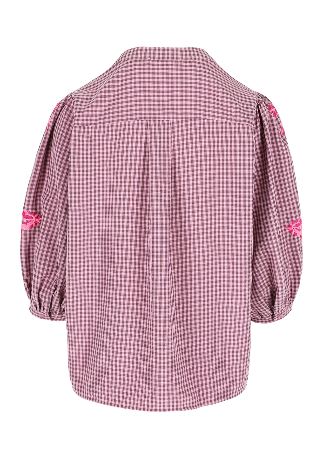 Embroidered gingham shirt, Embroidered gingham shirt - PINK BUBBLEGUM - 05702912_1477