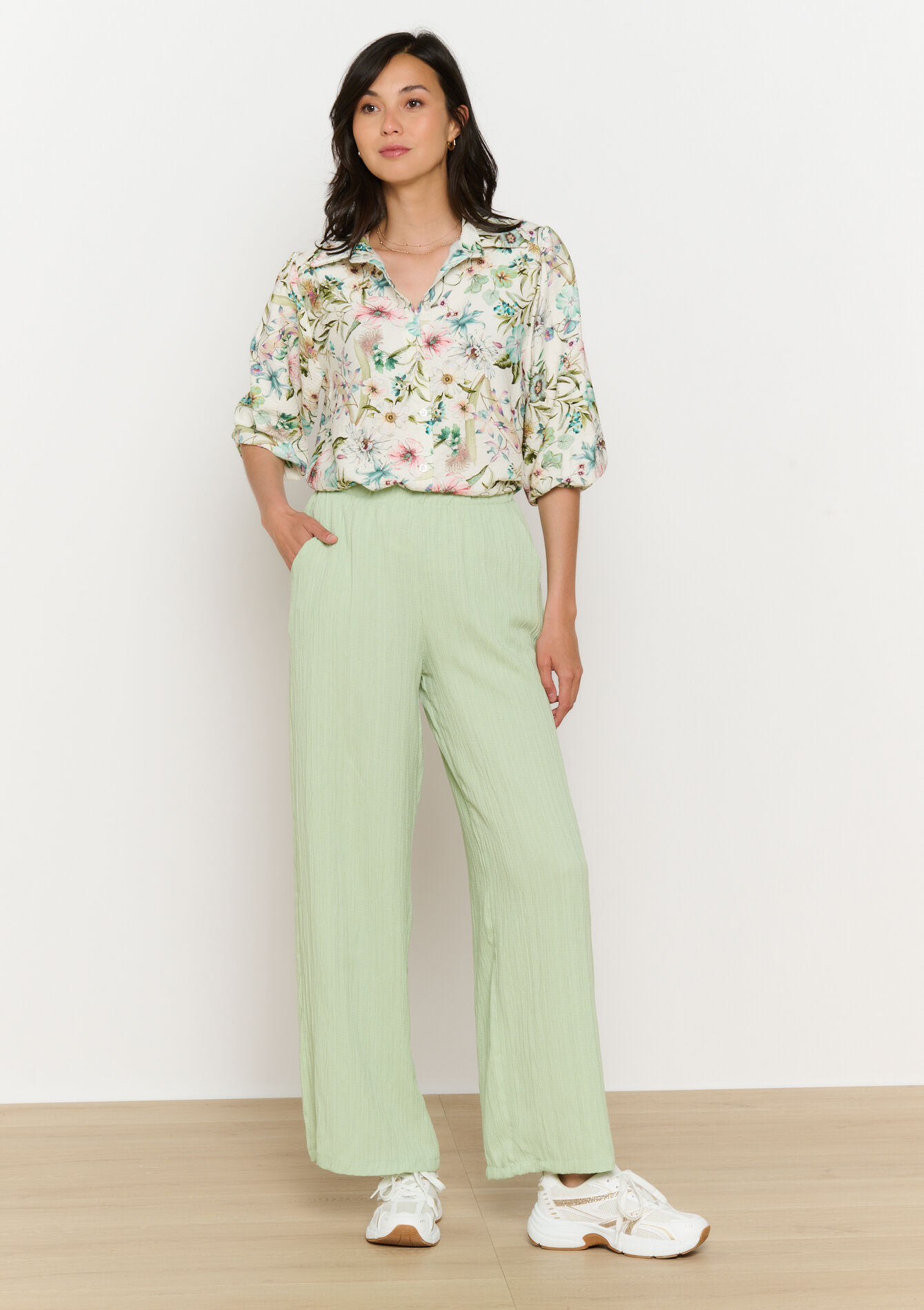 Broek met reliëf, Broek met reliëf - LIGHT GREEN PASTEL - 06600965_1822