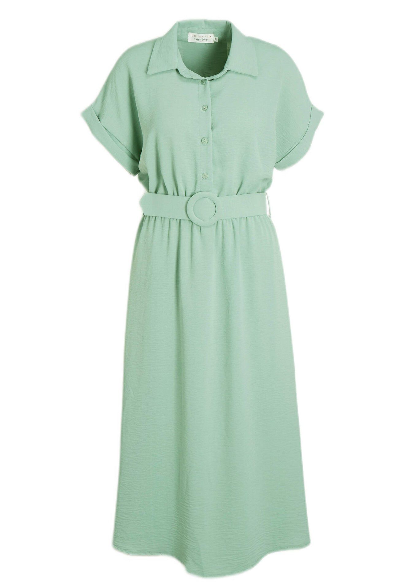 Midi dress with polo collar, Midi dress with polo collar - MINT GREEN - 08601892_1723