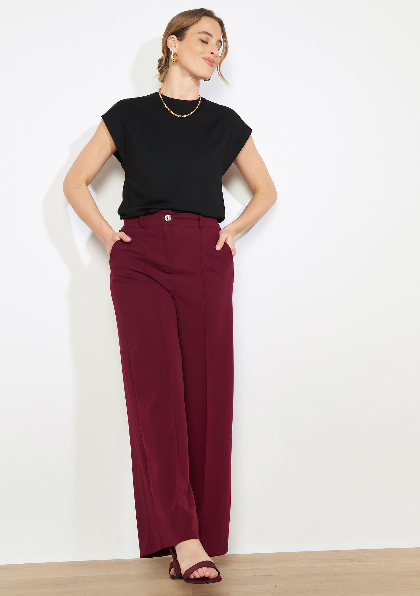 Klassieke flared broek, , back