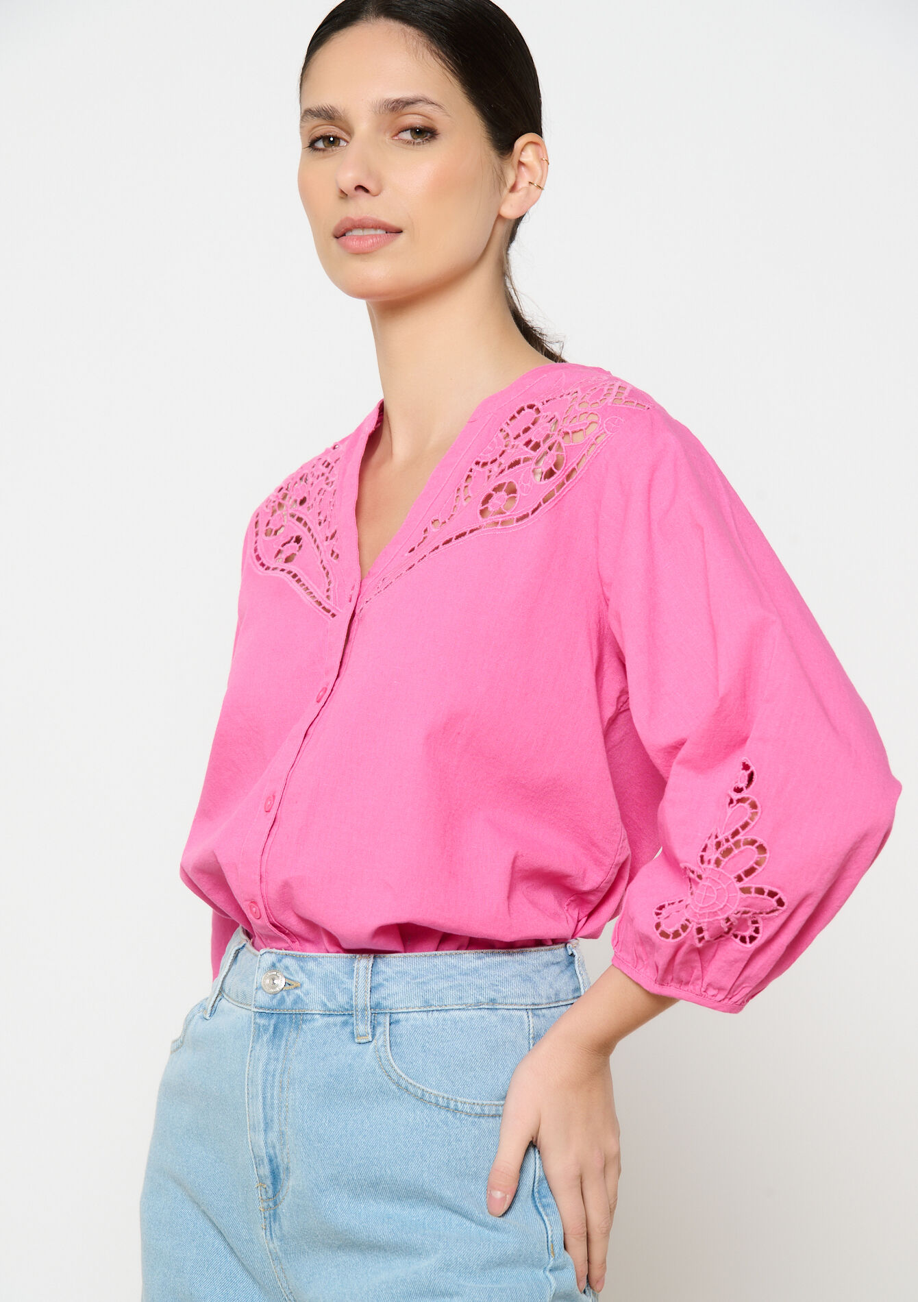 Kort hemd met cut-outs, Kort hemd met cut-outs - FUCHSIA - 05702676_5626
