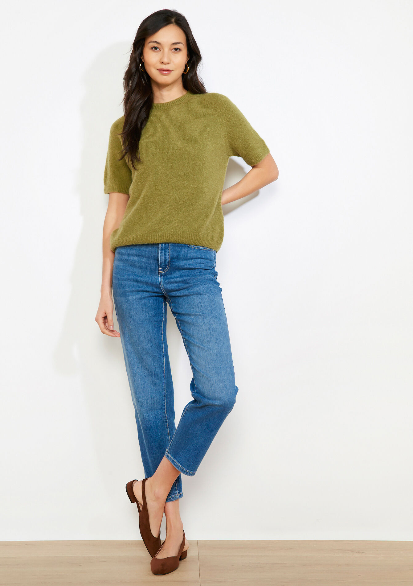 Gebreide trui met korte mouw - GREEN MOSS - 04007206_4504