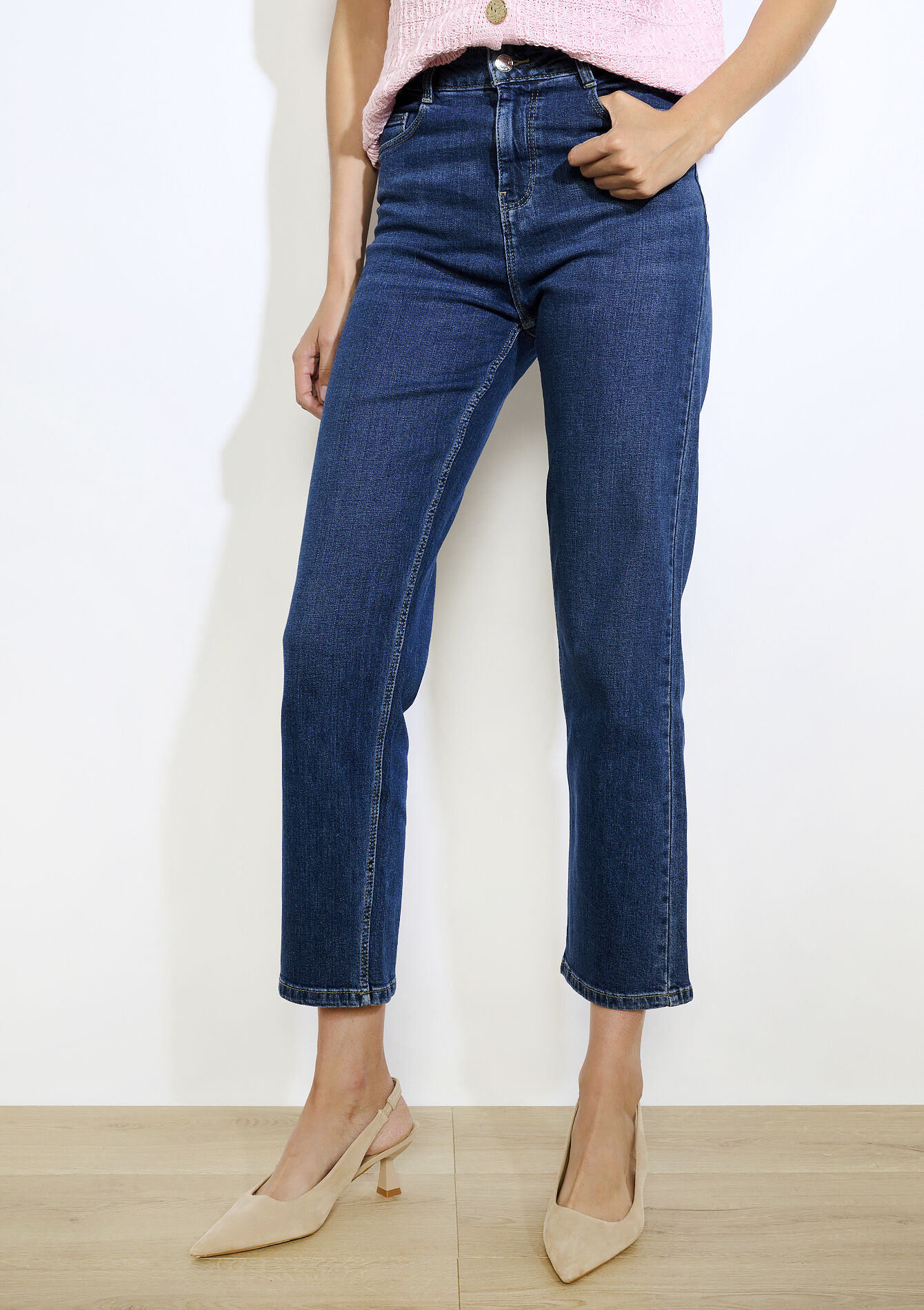 Hoge taille rechte jeans, Hoge taille rechte jeans - DARK BLUE - 22000598_0501