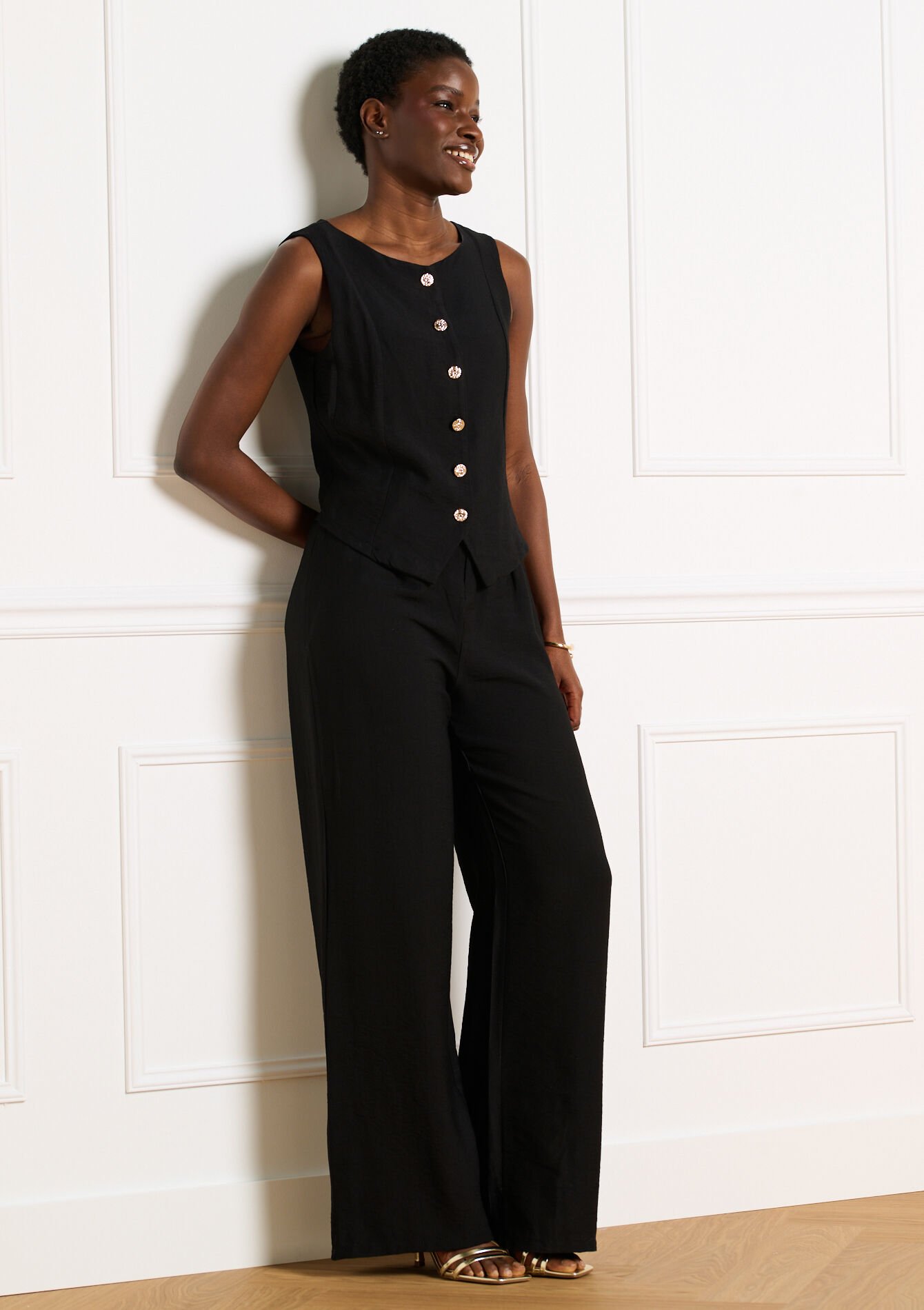 Vloeiende jumpsuit met knopen, Vloeiende jumpsuit met knopen, , back