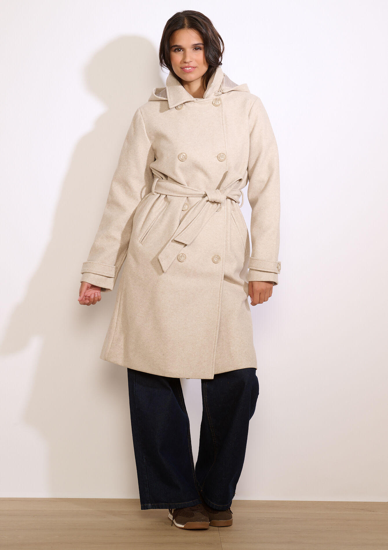 Manteau long ceinturé - BEIGE CHINE - 23000761_4025