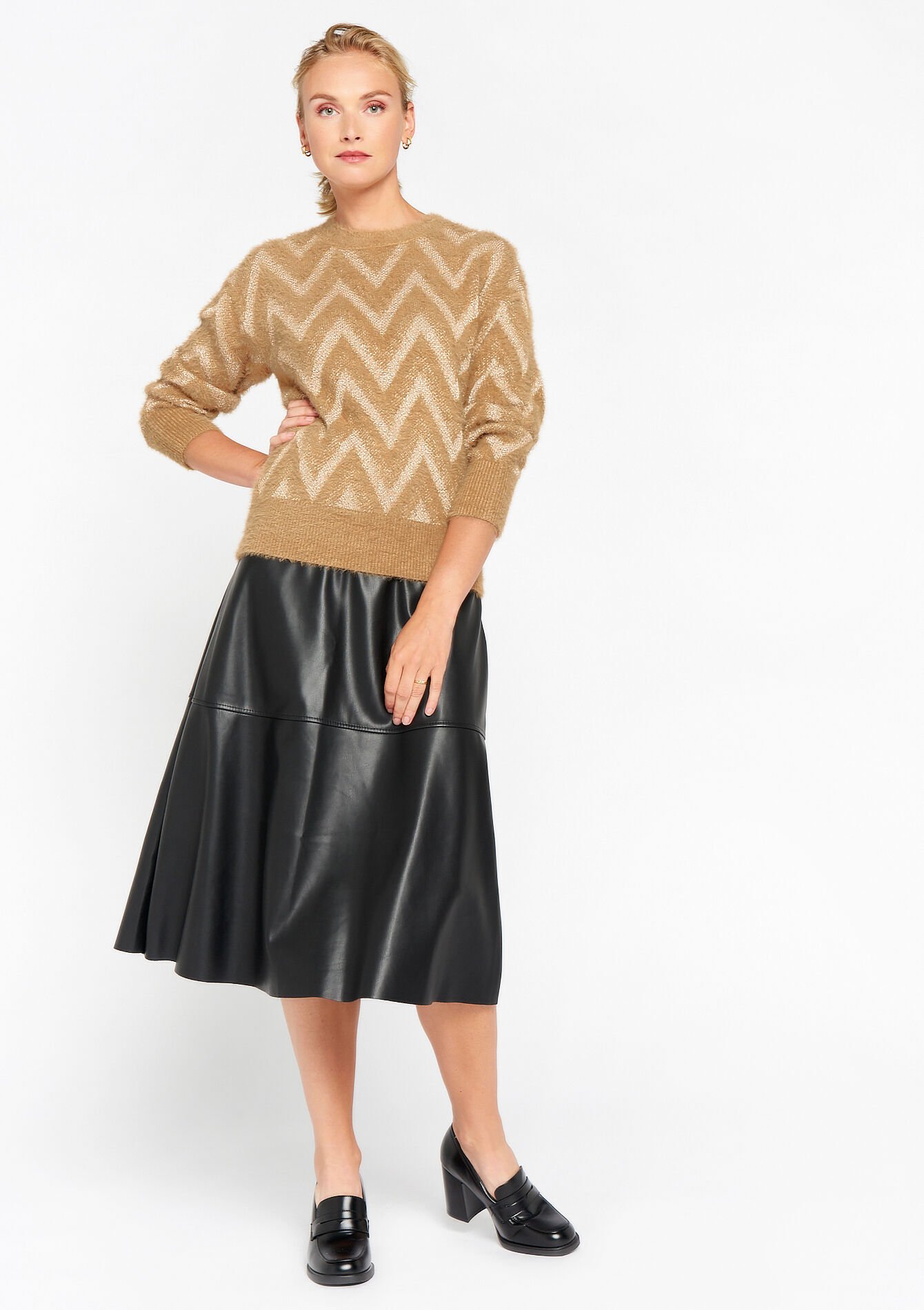 Eyelash pullover with zigzag pattern, Eyelash pullover with zigzag pattern - CAMEL CINNAMON - 04006174_3835