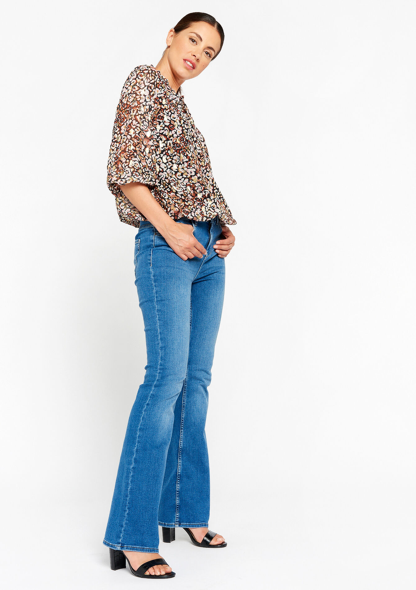 Lurex blouse met dierenprint - CAMEL BROWN - 1082646