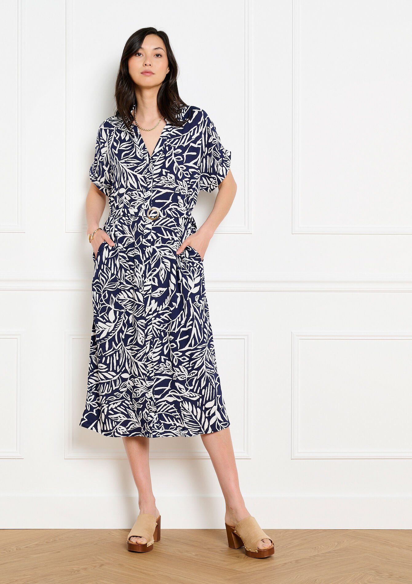 Robe chemise midi imprimée - NAVY BASIC - 08104359_2723