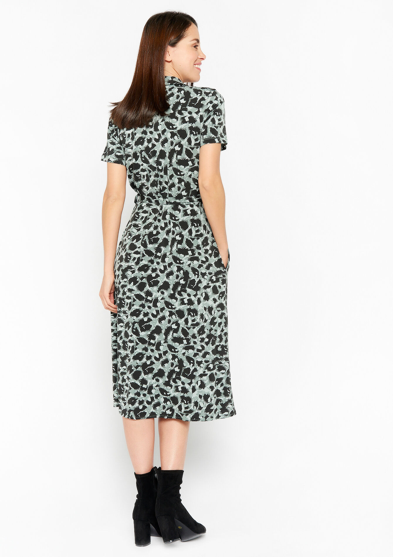 Shirt dress with leopard print - KHAKI FADED - 08103108_4326