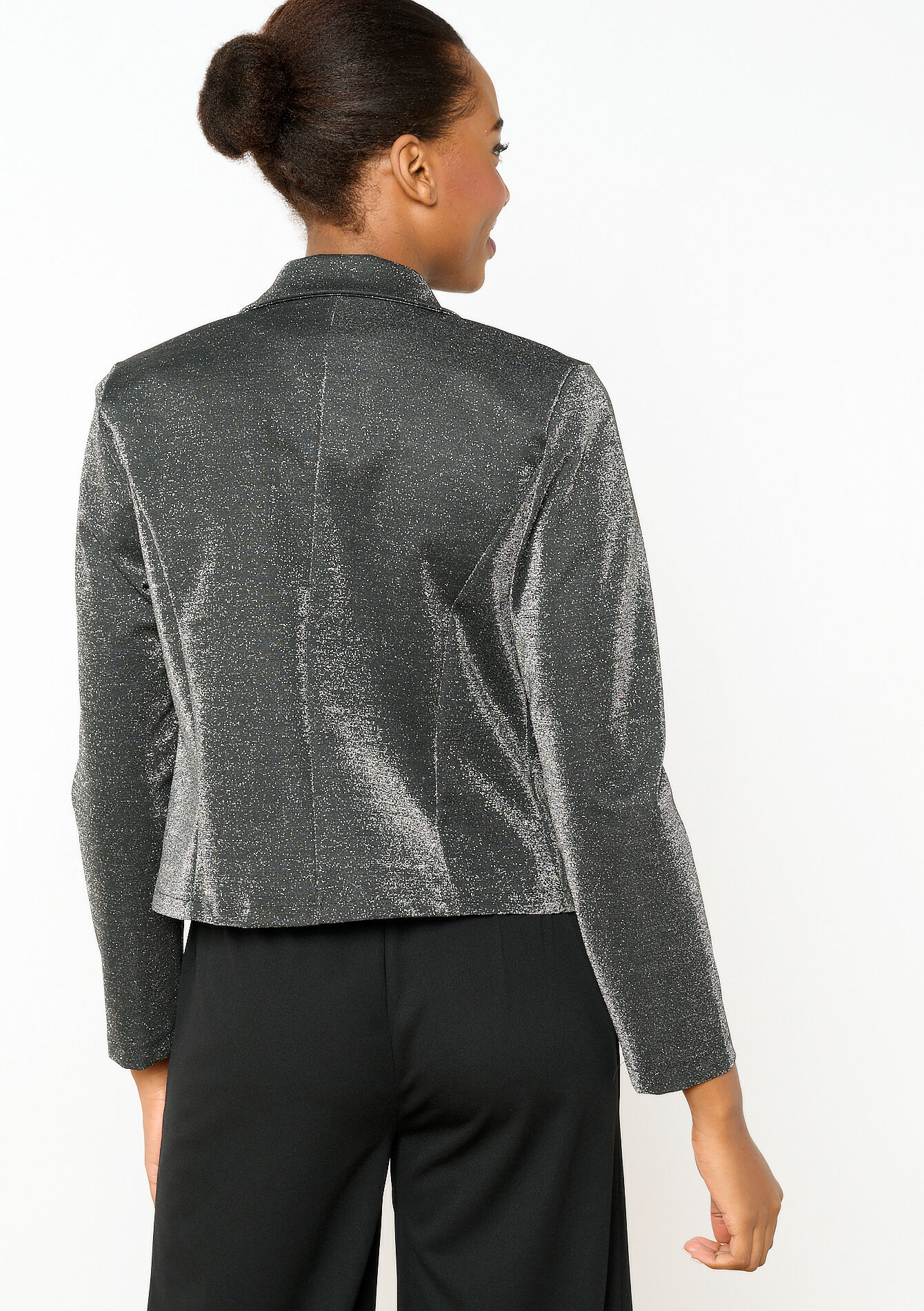 Cropped shiny blazer, Cropped shiny blazer - BLACK - 09100886_1119