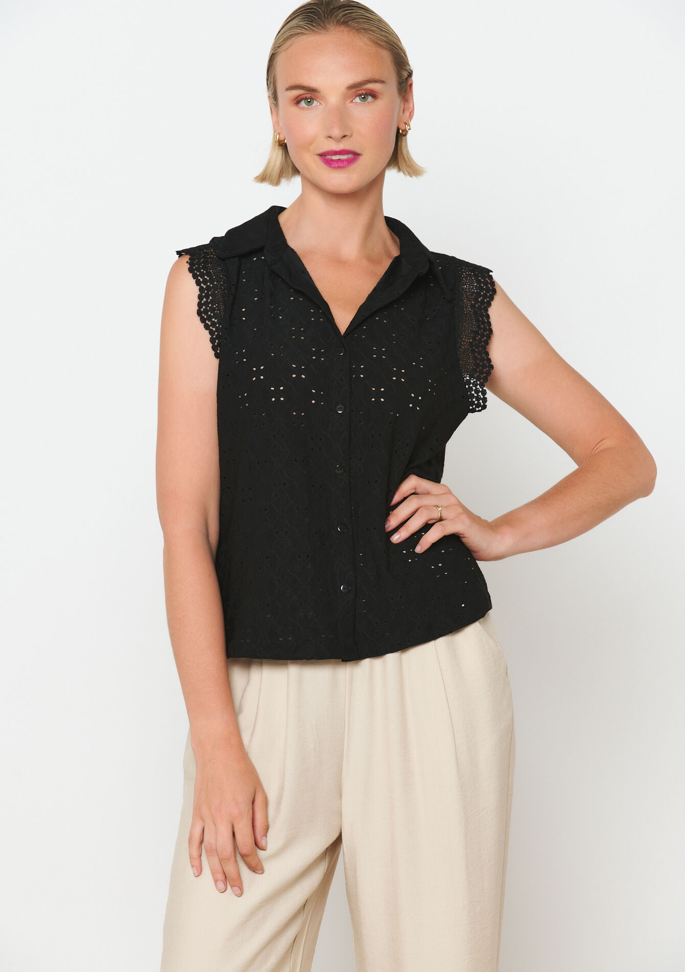 Kanten top, Kanten top - BLACK - 02200435_1119