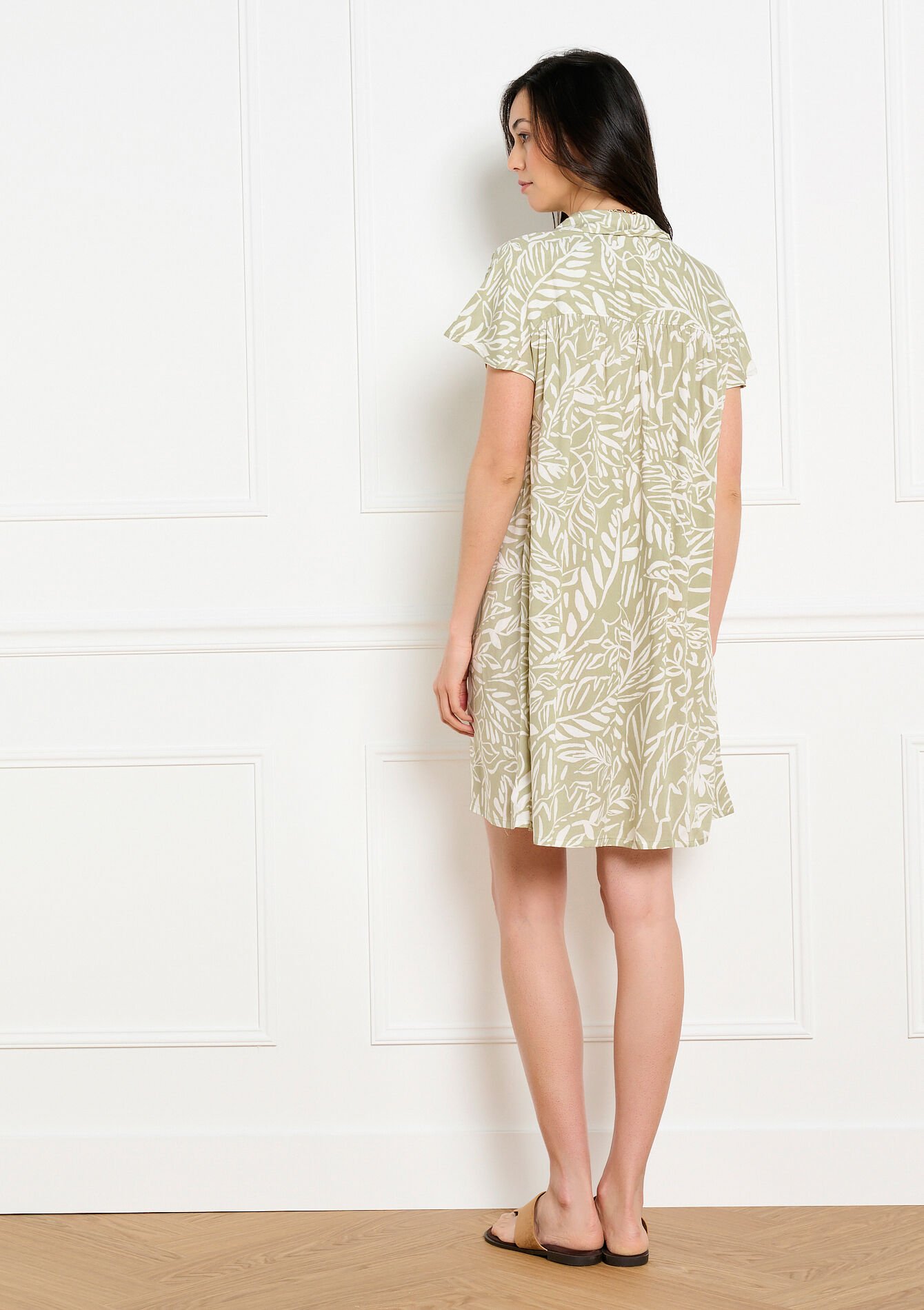 Printed short shirt dress - KHAKI MINT - 08104355_2542