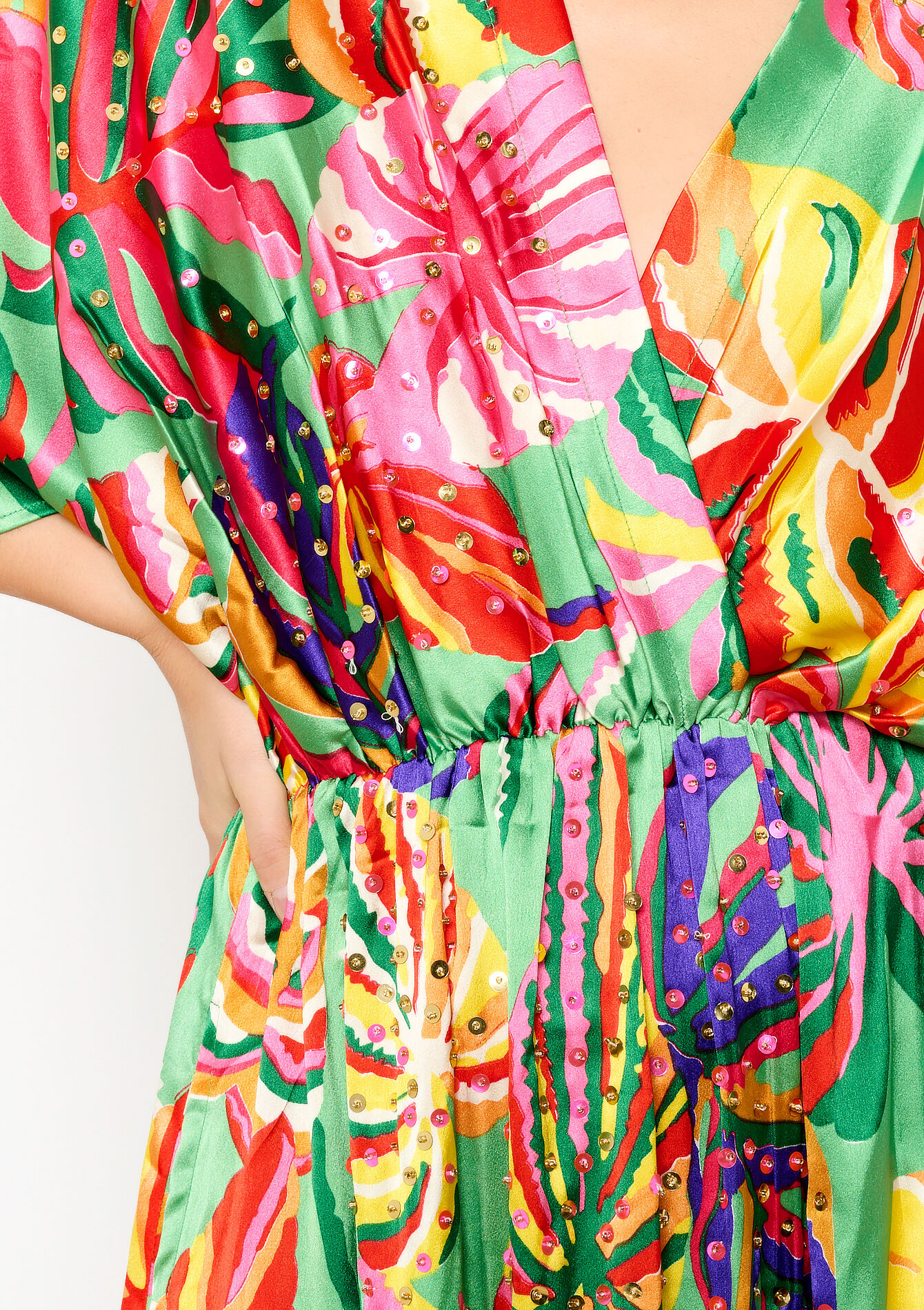 Robe en satin à imprimé tropical - GREEN APPLE - 08602316