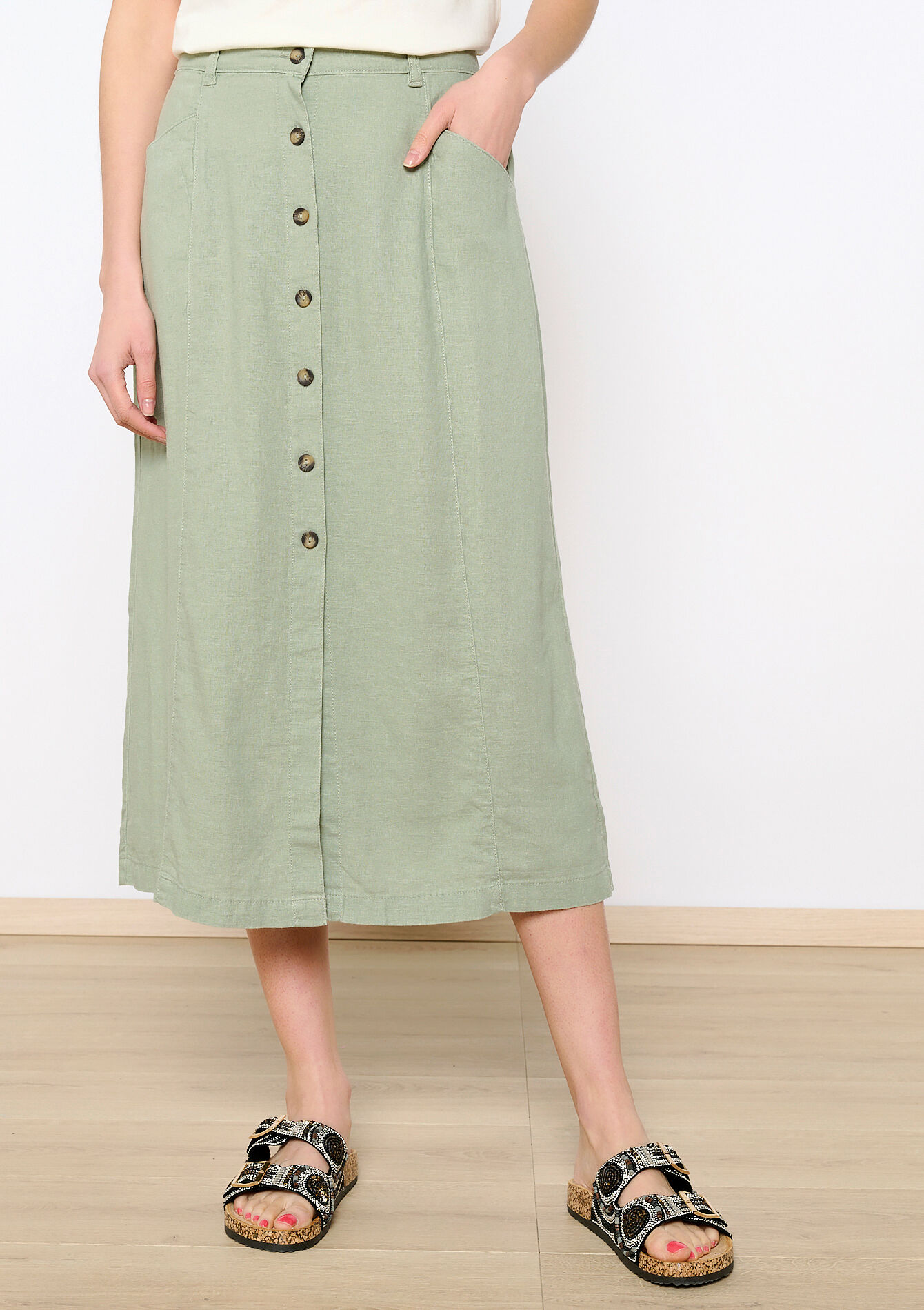 Linnen maxirok, Linnen maxirok - KHAKI FADED - 07101185_4326