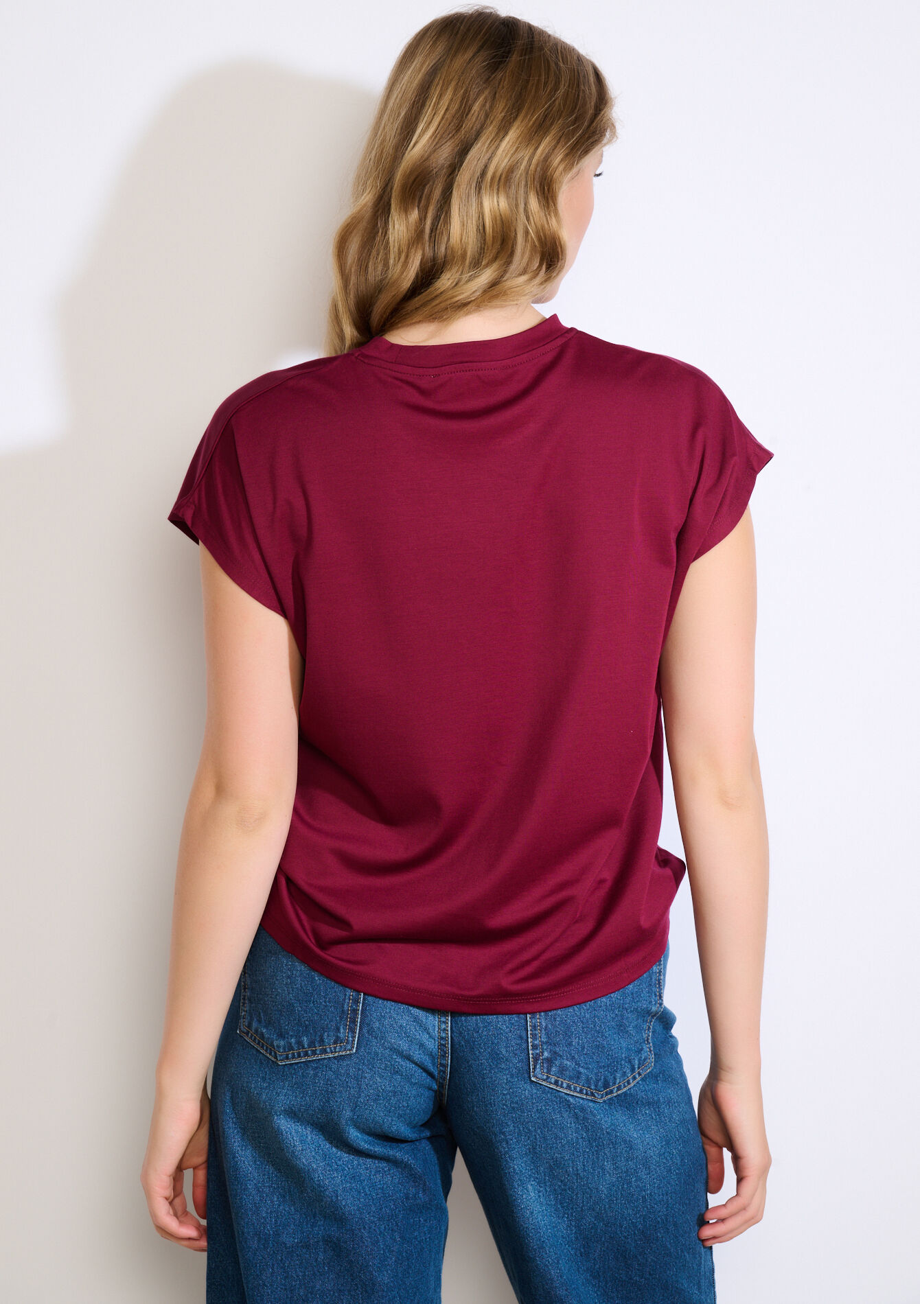 T-shirt fluide à épaules cap - AUBERGINE - 02301869_1537