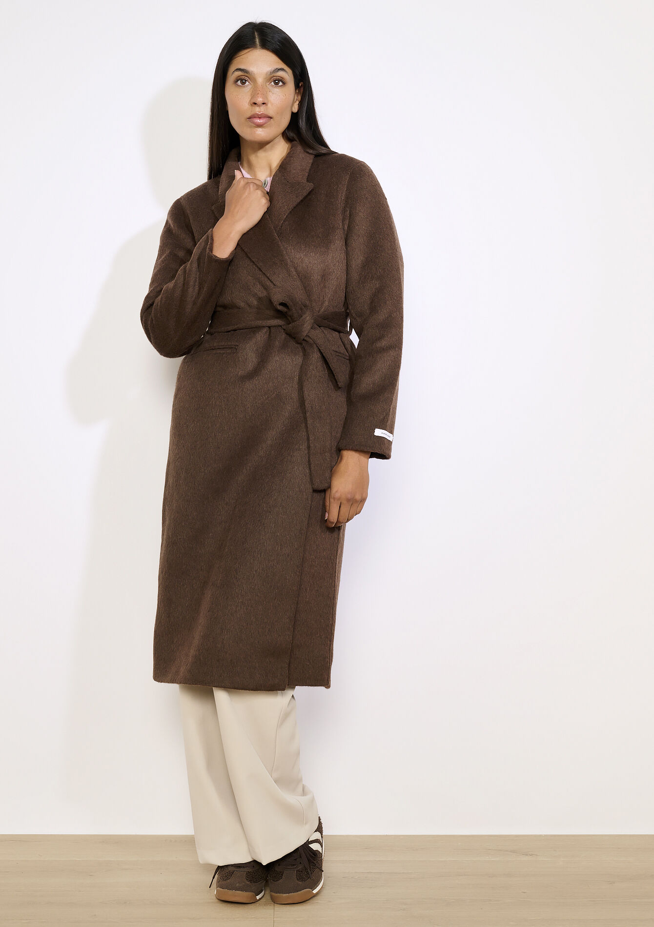 Long collarless coat, Long collarless coat - BROWN DARK CHOCOLATE - 23000774_3720