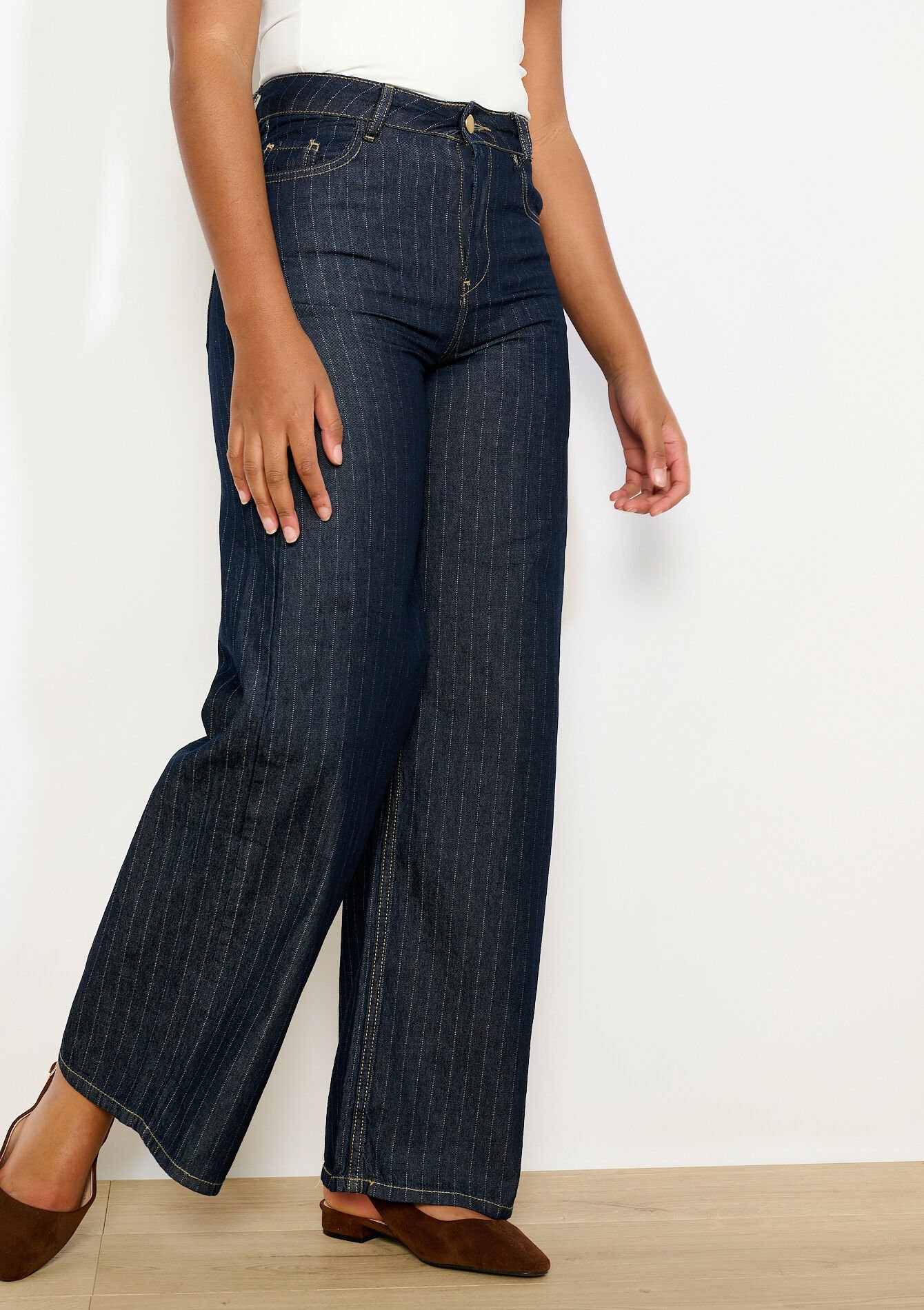 Jean large à rayures, Jean large à rayures - DARK BLUE - 22000660_0501