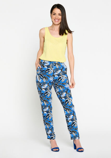 Trousers with tropical print - BLUE FAIENCE - 06600693_1584