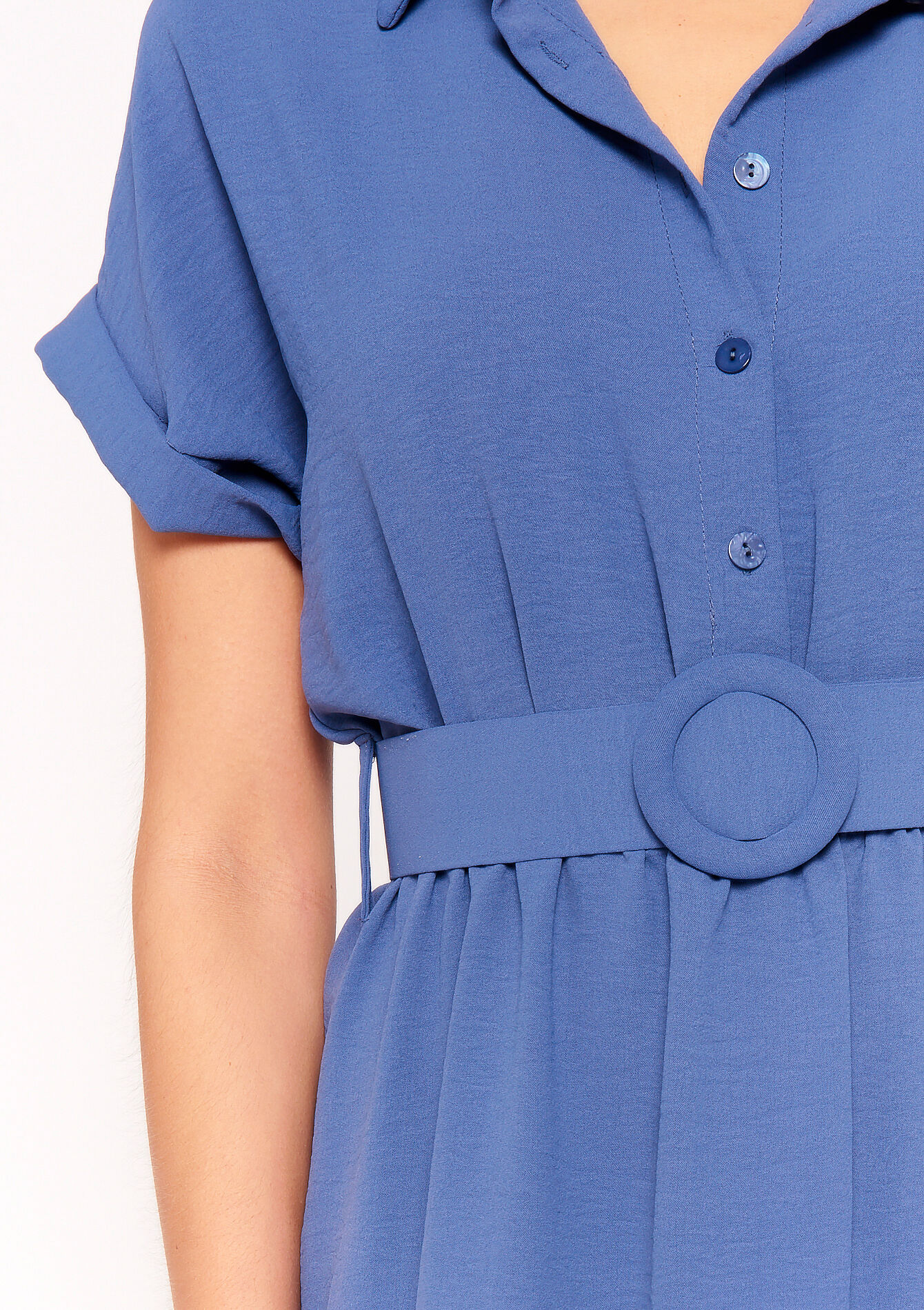 Midi dress with polo collar, Midi dress with polo collar - MEDIUM BLUE - 08601892_0500