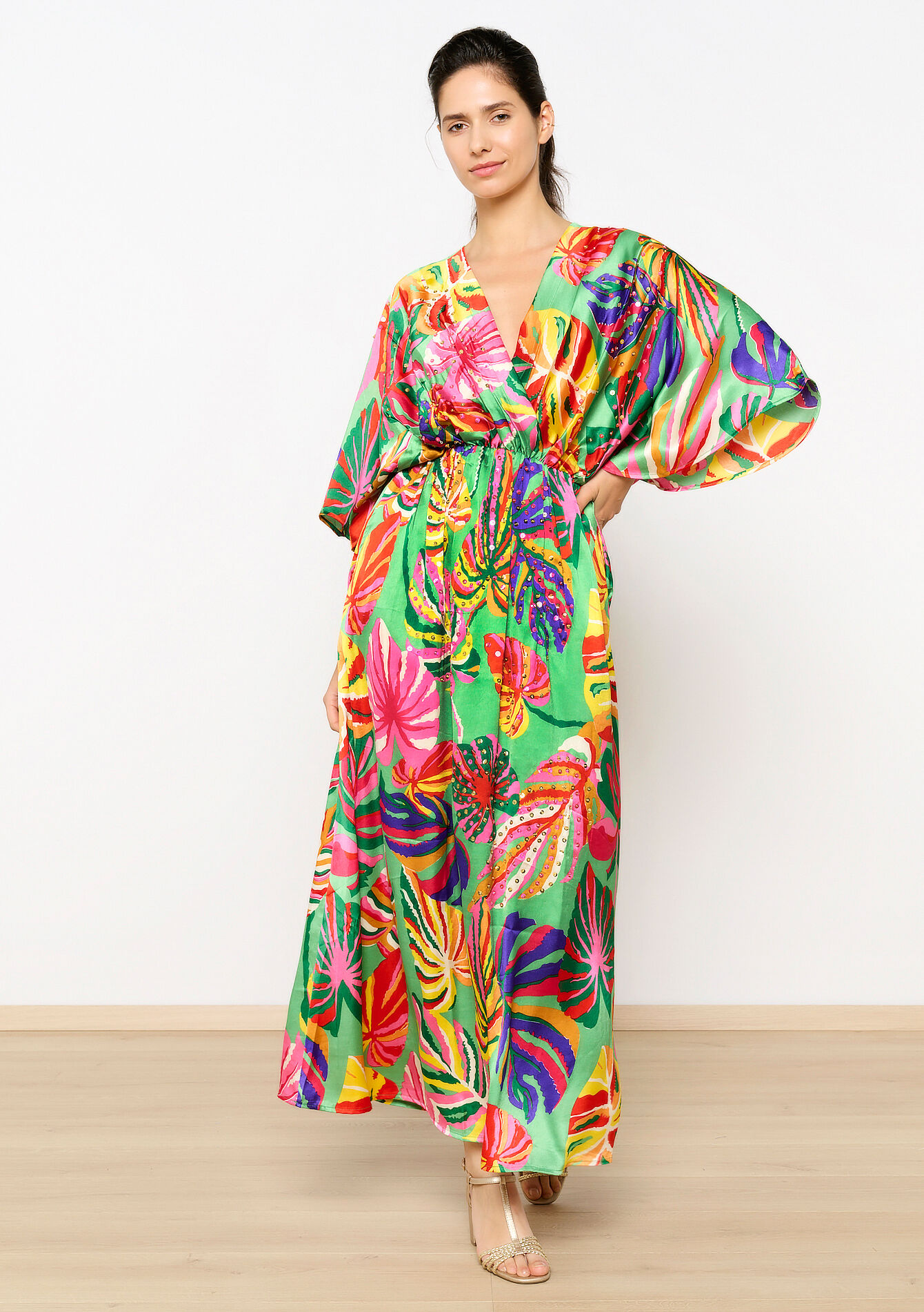 Robe en satin à imprimé tropical - GREEN APPLE - 08602316