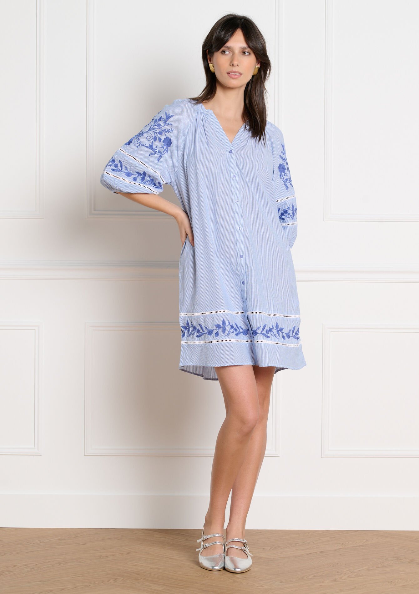 Geborduurde overhemdjurk, , back