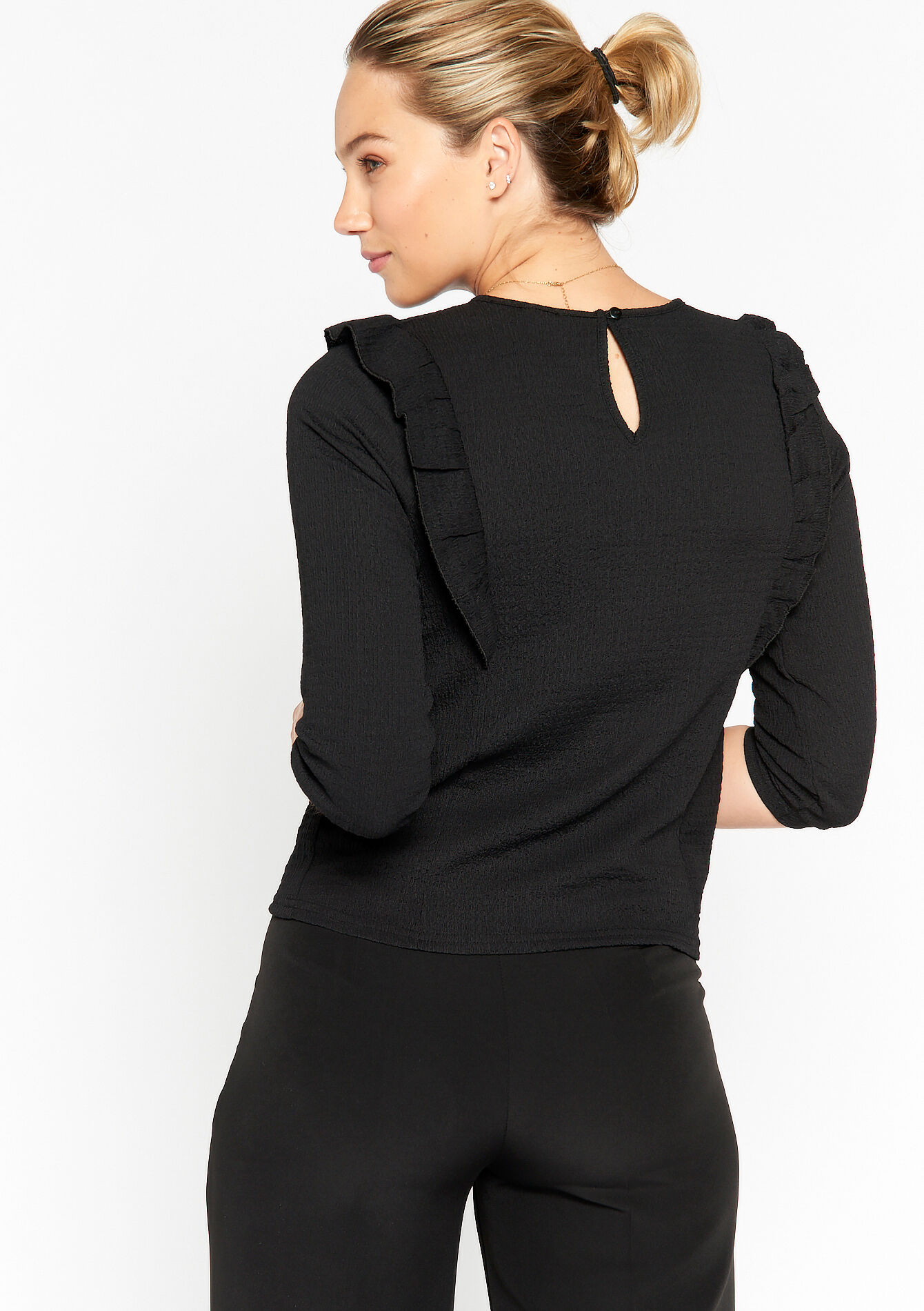 T-shirt with frills - BLACK - 02301478_1119