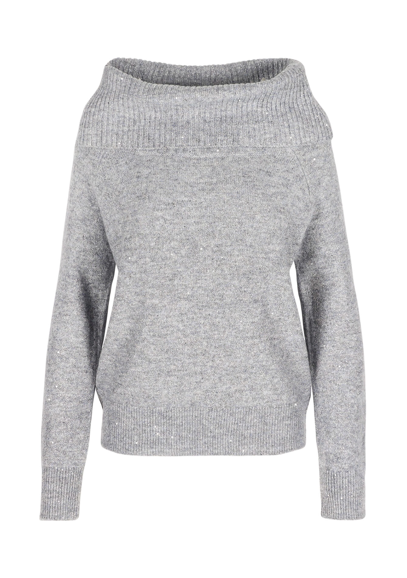 Off-shoulder sequin sweater - GREY MED MEL - 04006933