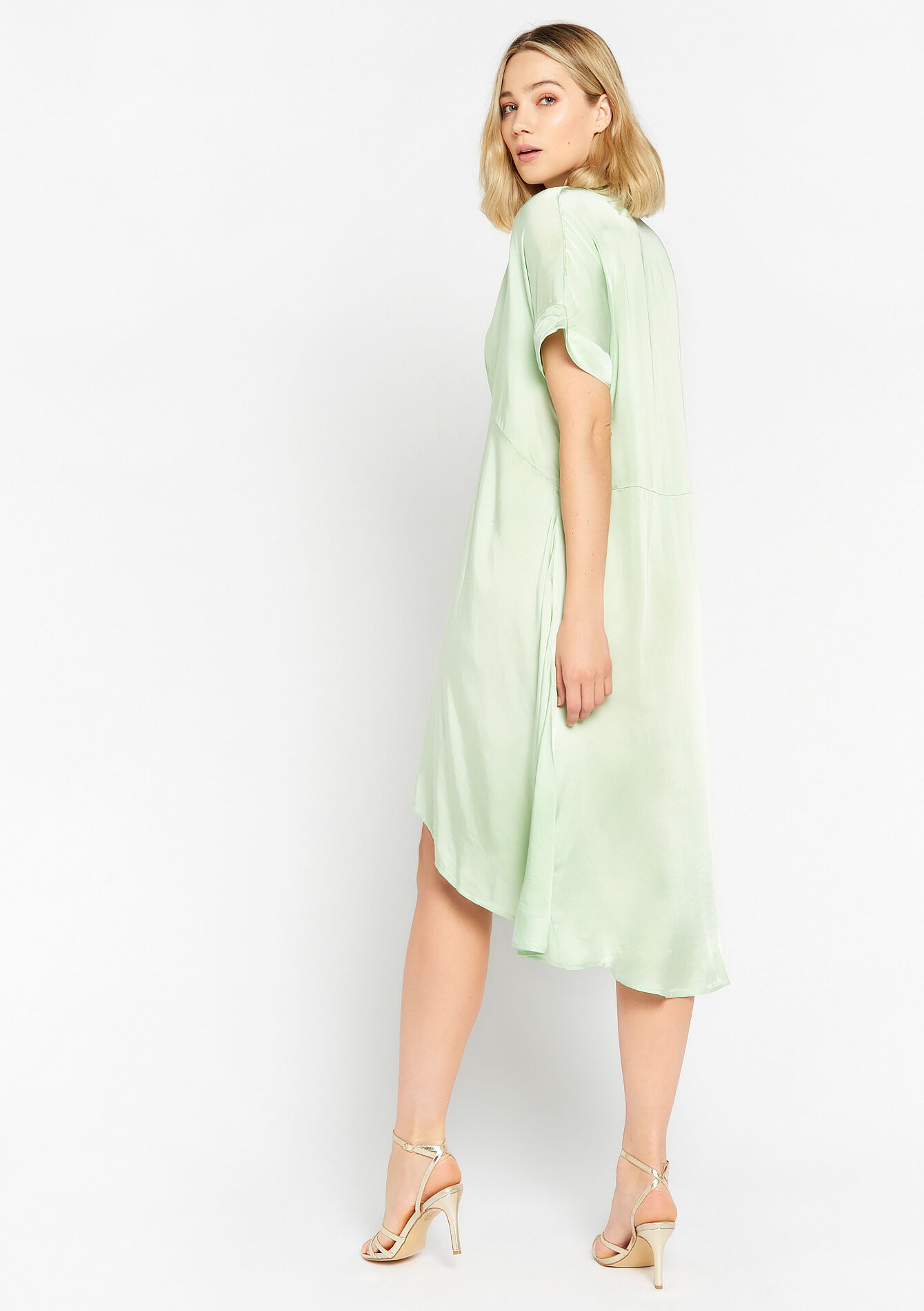 Robe longue en satin, Robe longue en satin - LIGHT GREEN PASTEL - 08602049_1822