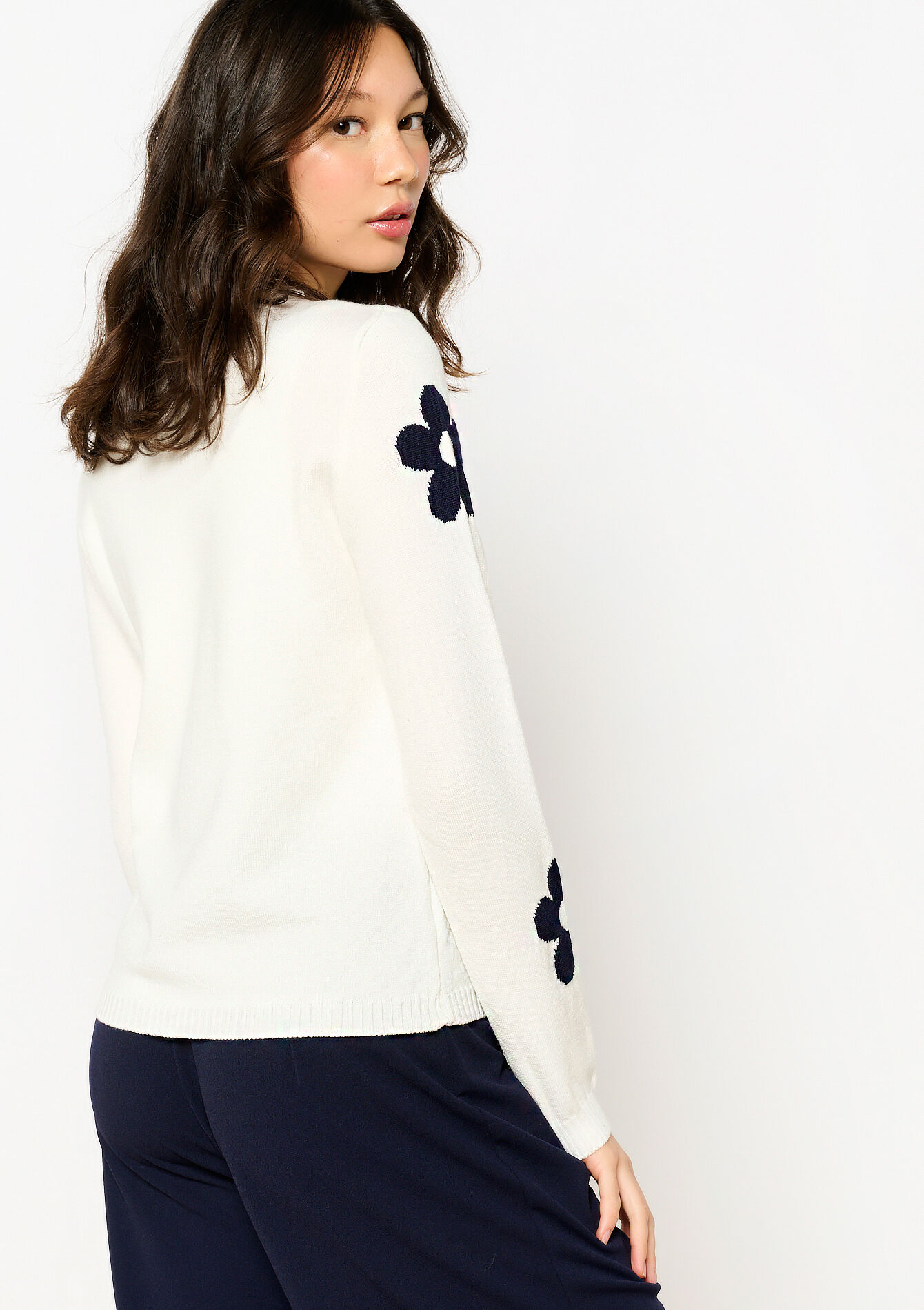 Sweater with flowers, Sweater with flowers - OPTICAL WHITE - 04006860_1019