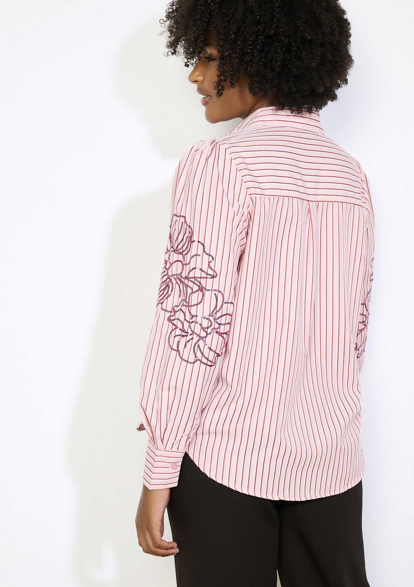 Chemise à rayures brodée - NUDE PINK - 05702940_1301