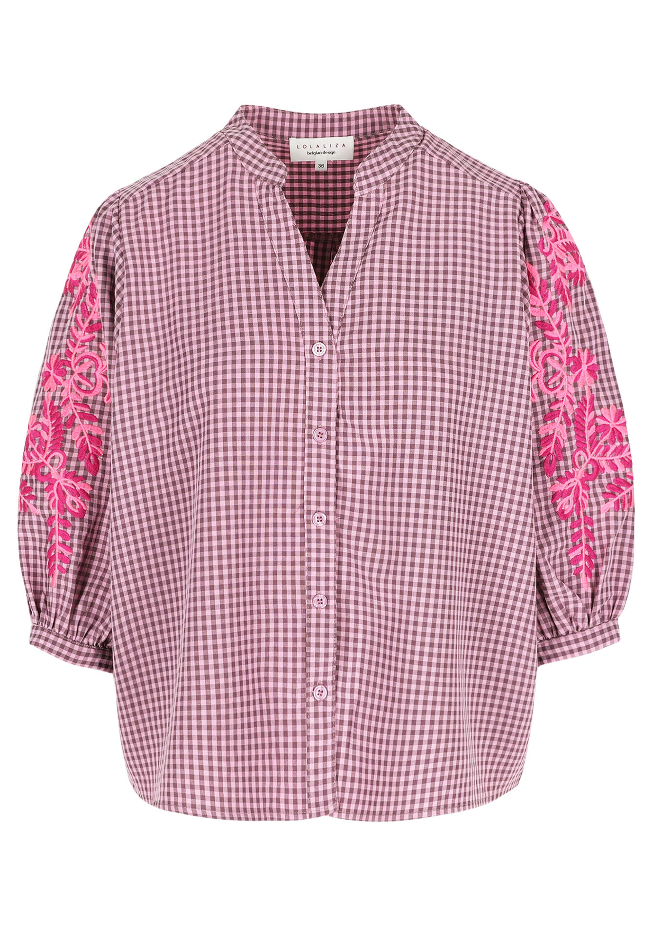 Embroidered gingham shirt, Embroidered gingham shirt - PINK BUBBLEGUM - 05702912_1477