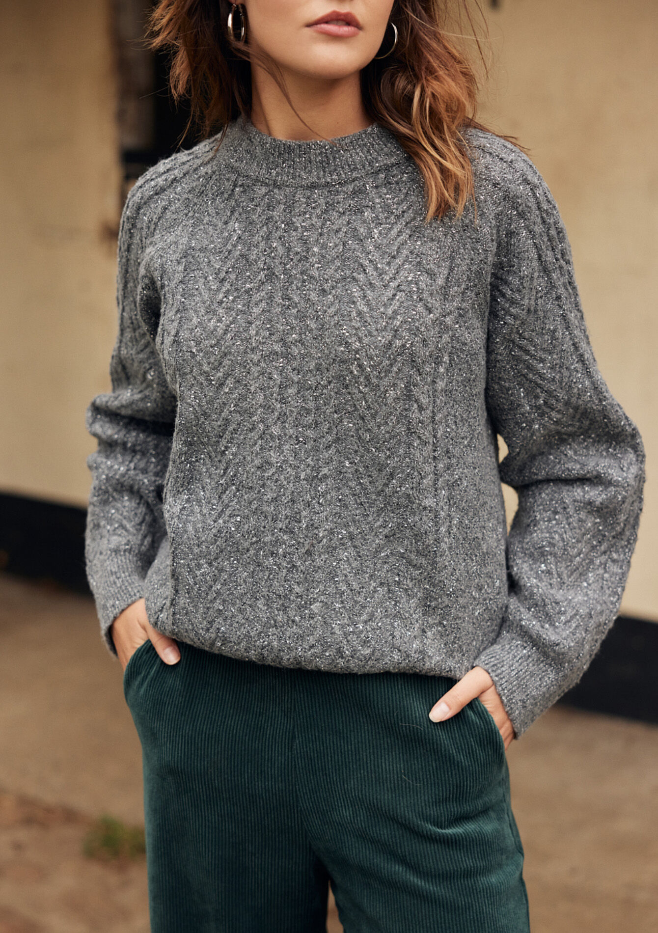 Kabelgebreide trui met lurex, Kabelgebreide trui met lurex - ANTHRACITE - 04006534_1118