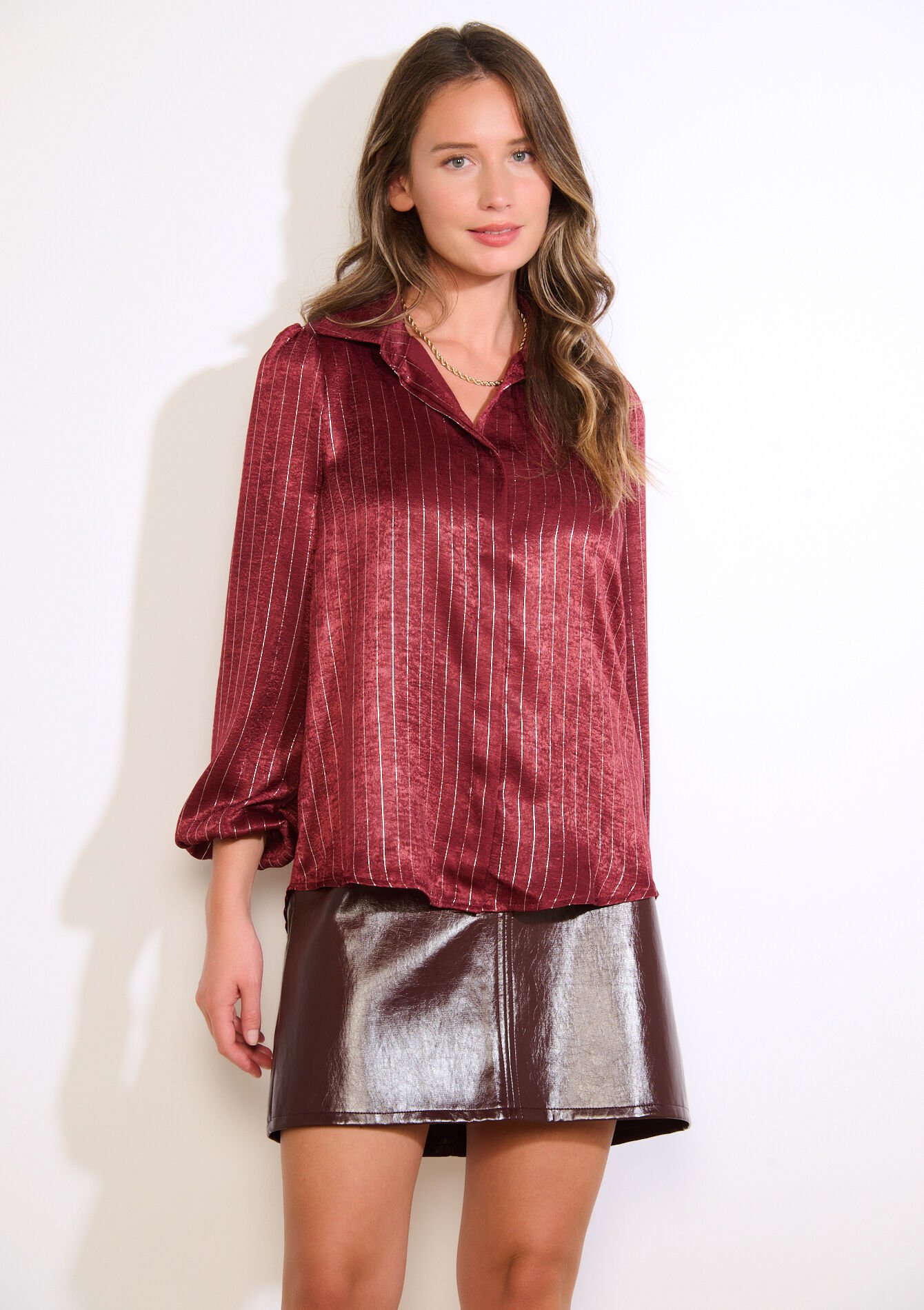 Satijnen blouse met glansstrepen, Satijnen blouse met glansstrepen - BORDEAUX WINE - 05703003_5514