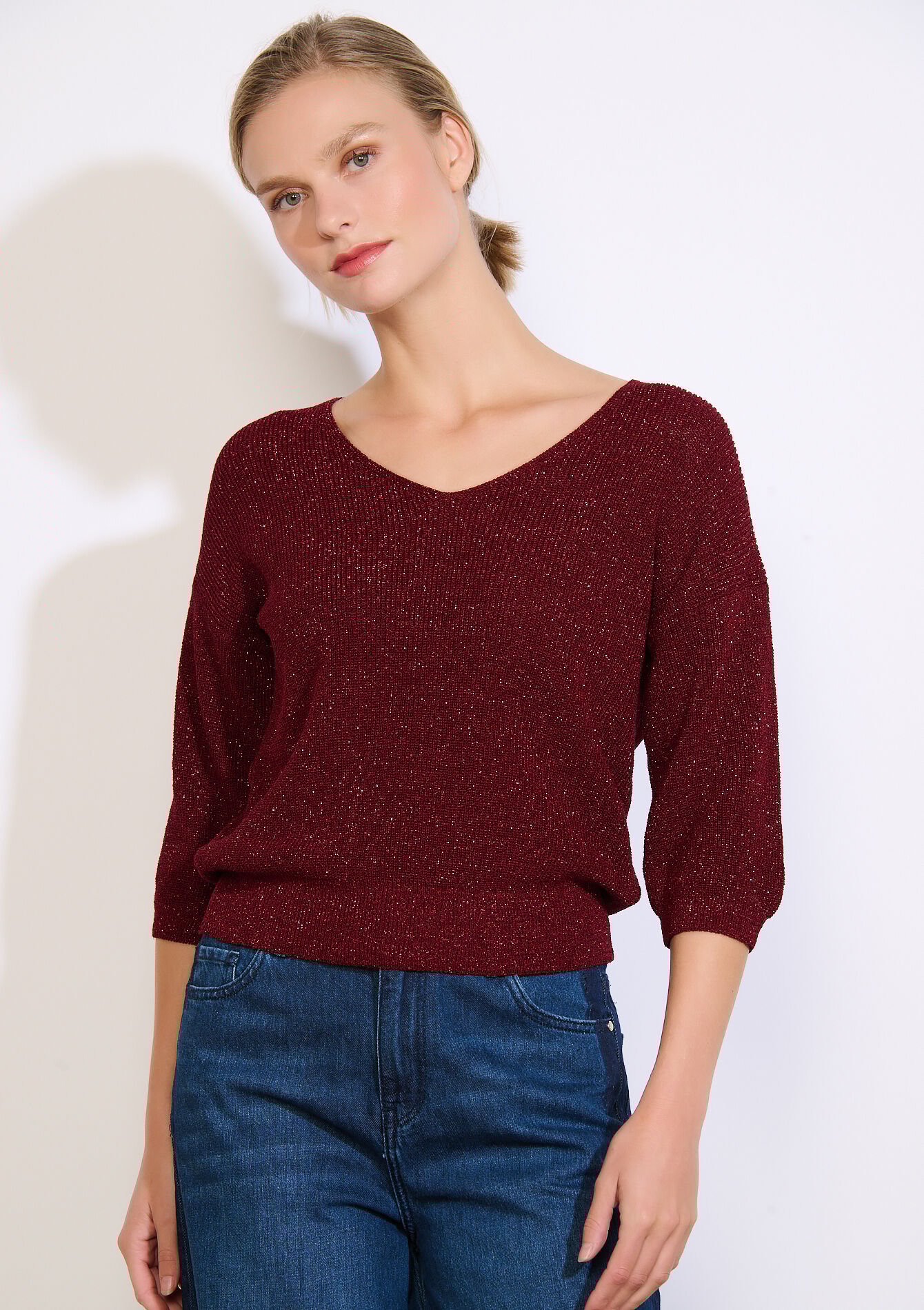 Fijne glittertrui, Fijne glittertrui - AUBERGINE - 04007049_1537