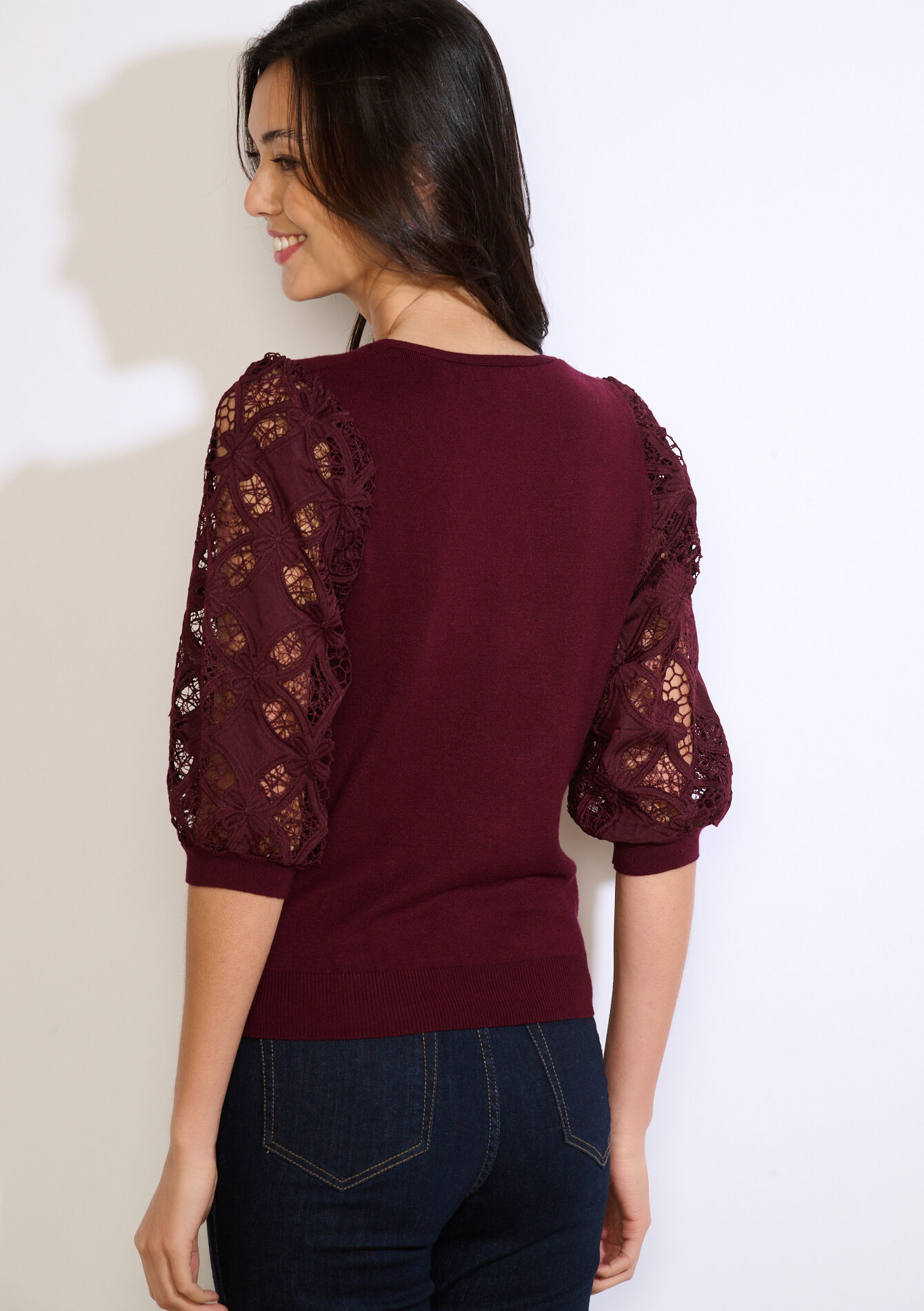Trui met kanten mouwen - BORDEAUX WINE - 04007089