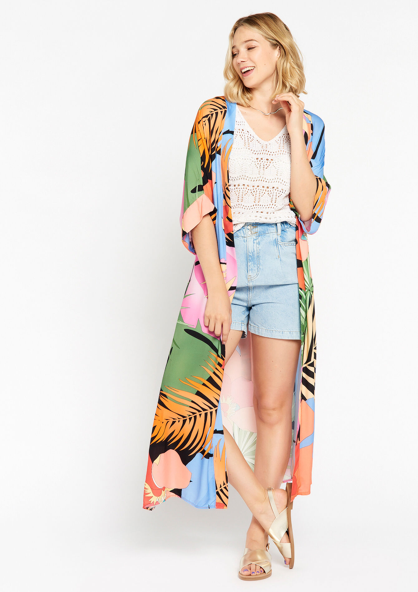 Kimono à imprimé tropical, Kimono à imprimé tropical - MULTICOLOR - 09100818_1000