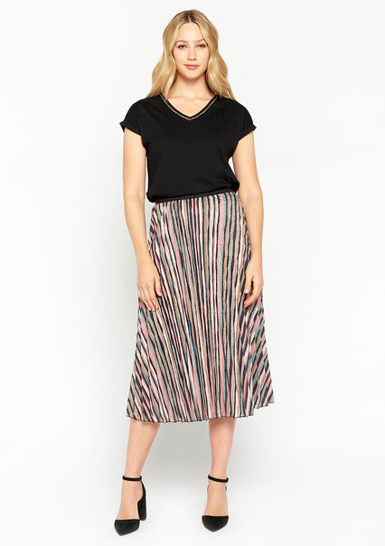 Striped pleated skirt - COSMETIC PINK - 07101087_5733