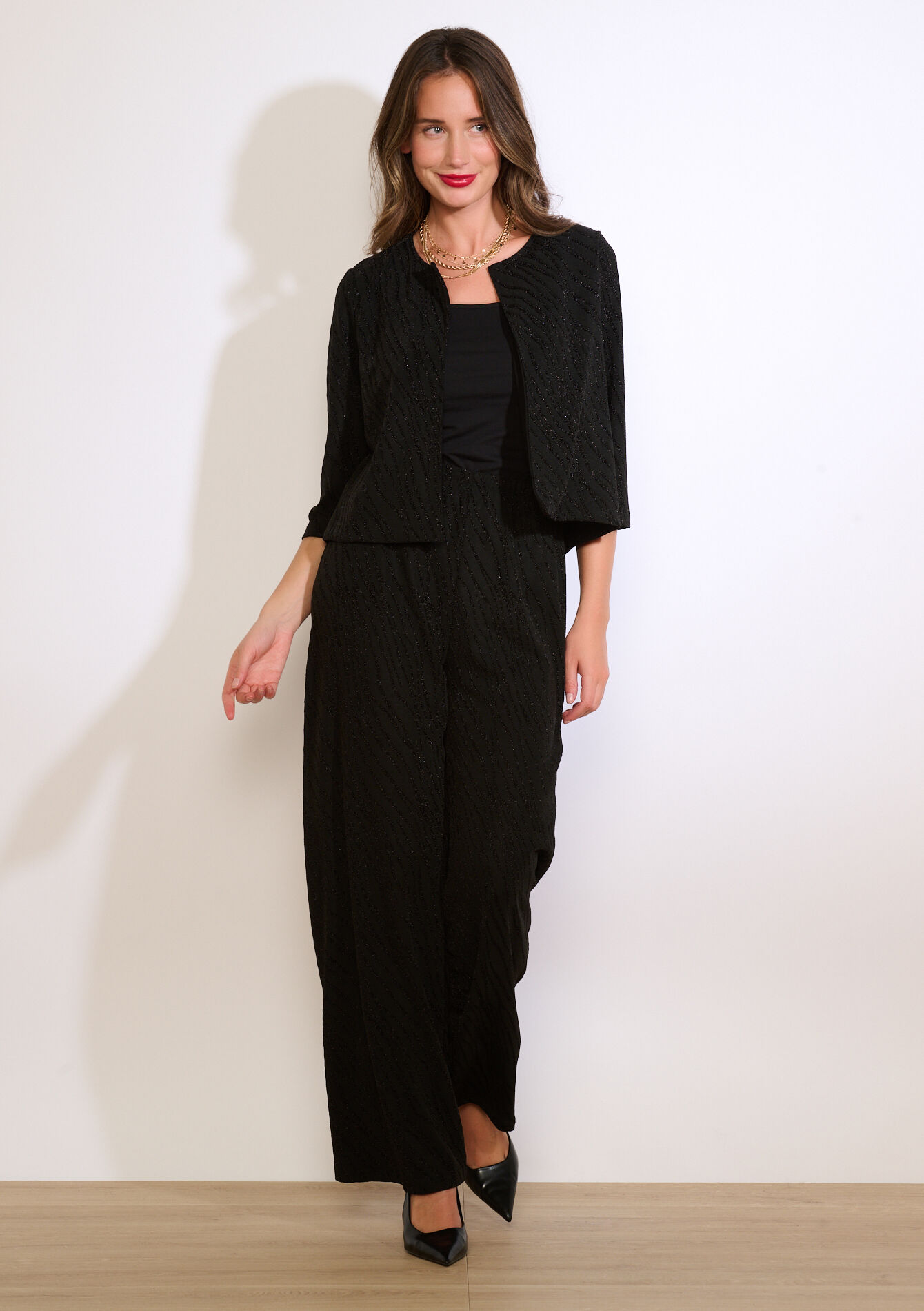 Korte zebra lurex blazer, Korte zebra lurex blazer - BLACK - 09101156_1119