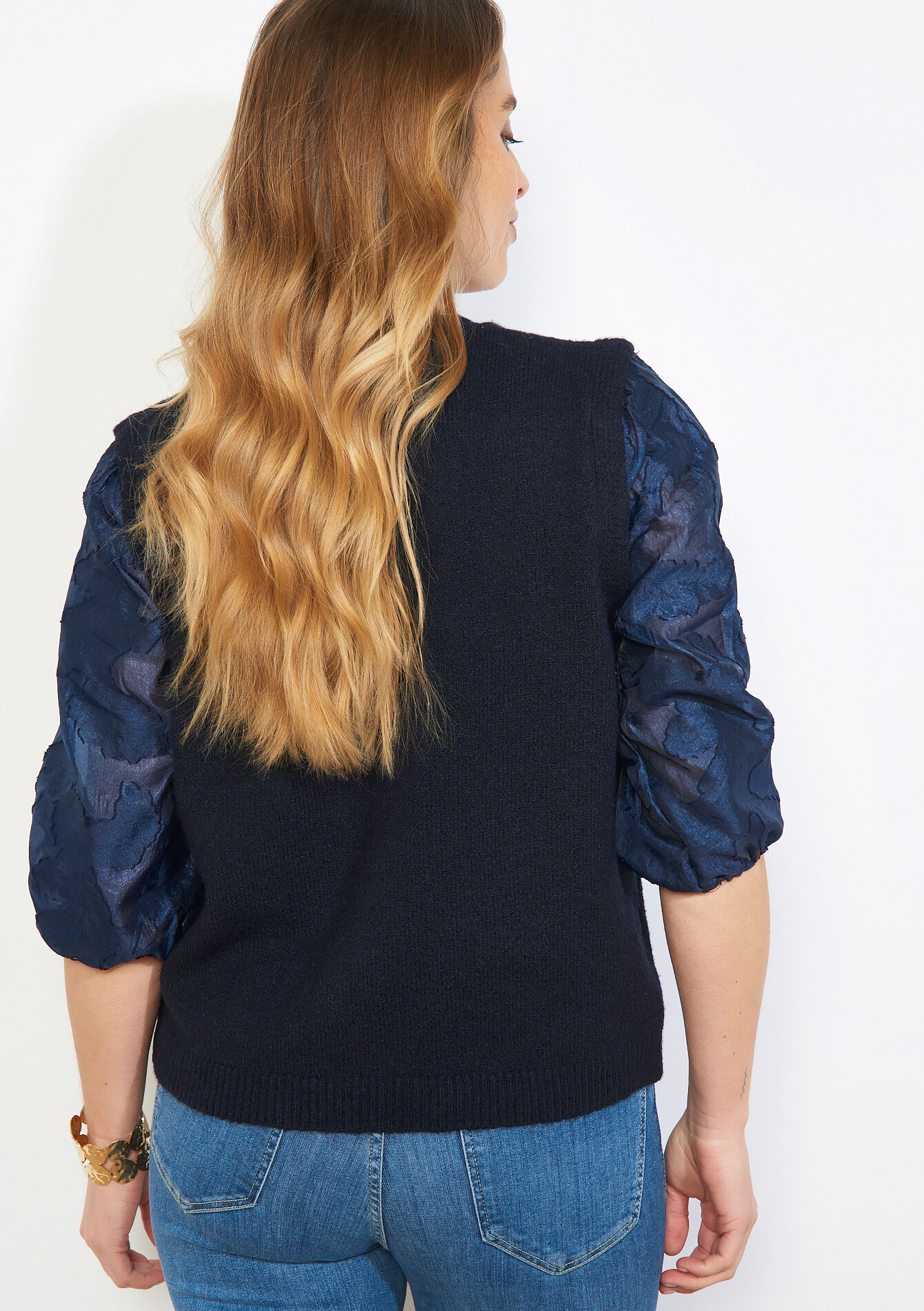 Trui met organza mouwen - NAVY BASIC - 04007166_2723