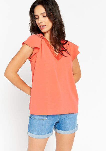 Blouse with butterfly sleeves - CORAL BLUSH - 05702179_2539