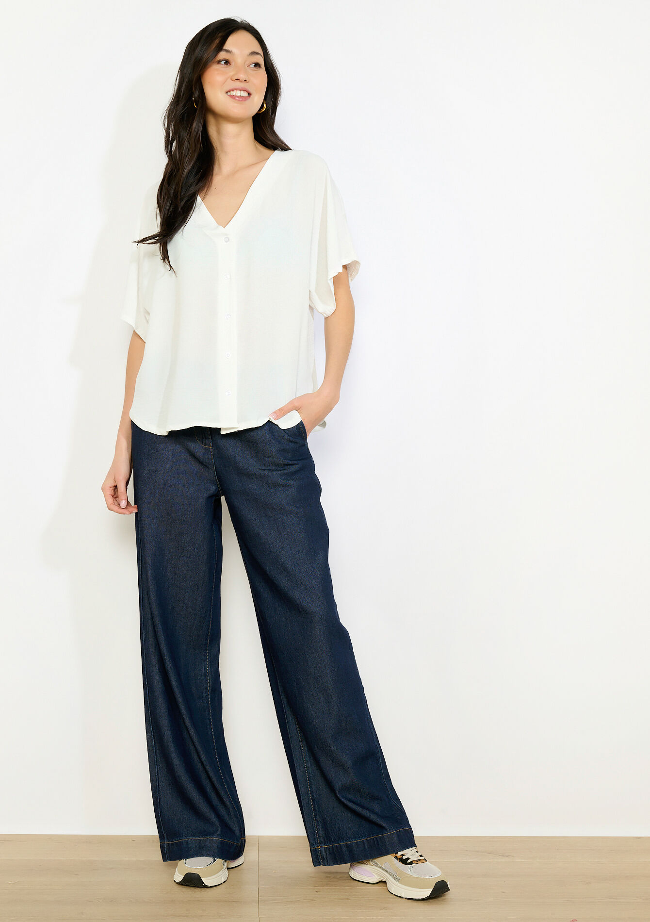 Blouse fluide à manches courtes - OPTICAL WHITE - 05703048_1019