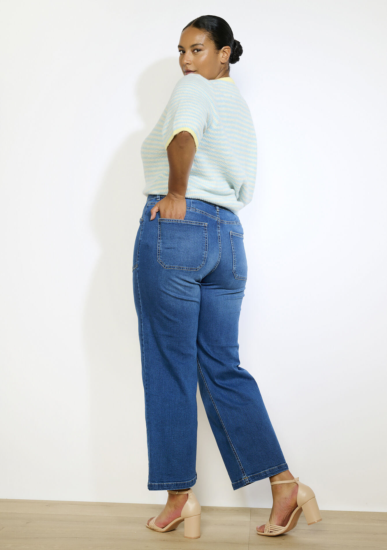 Flared jeans met hoge taille, Flared jeans met hoge taille - MEDIUM BLUE - 22000618_0500