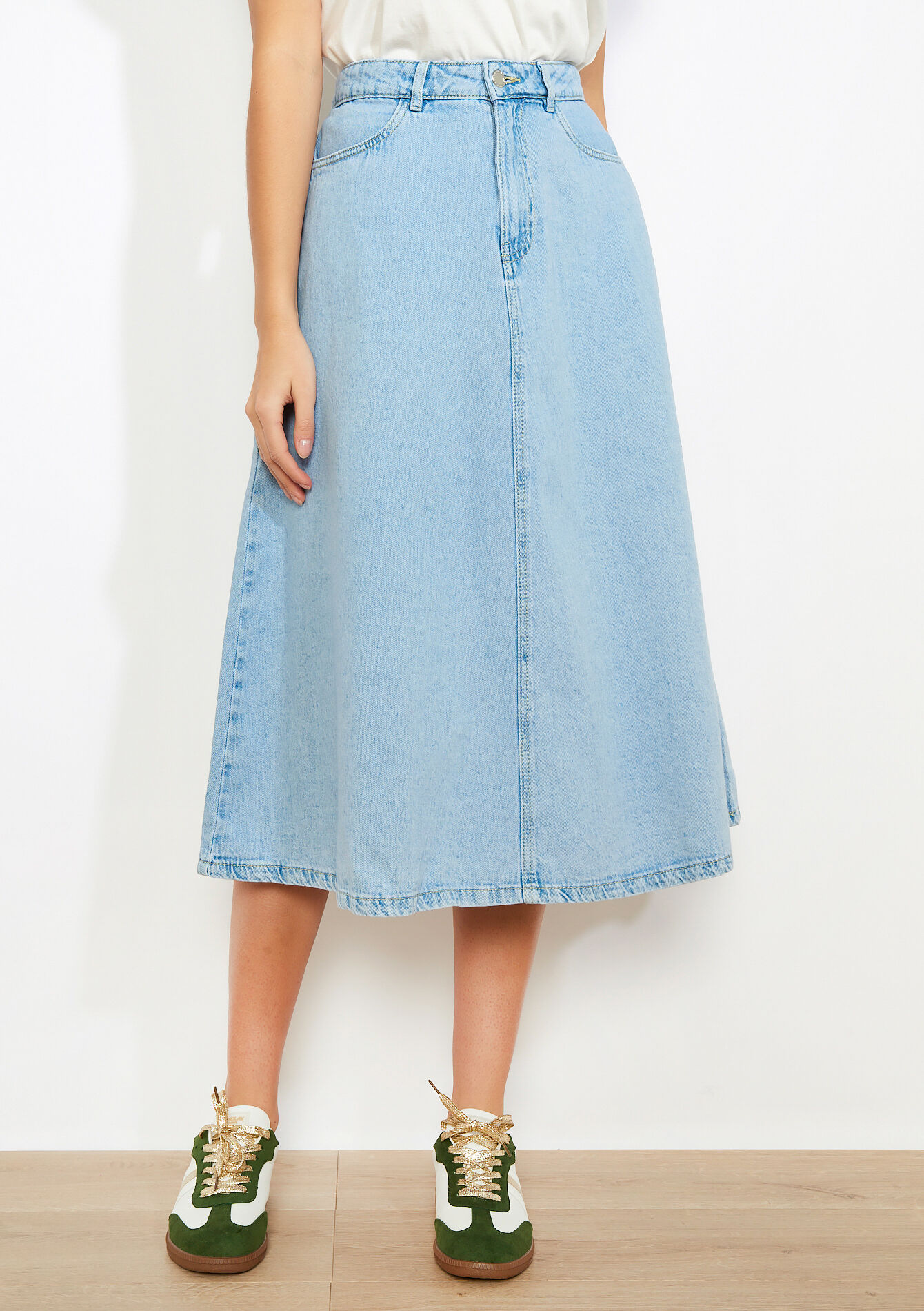Jupe midi en denim - BLUE BLEACHED - 07101414_0502